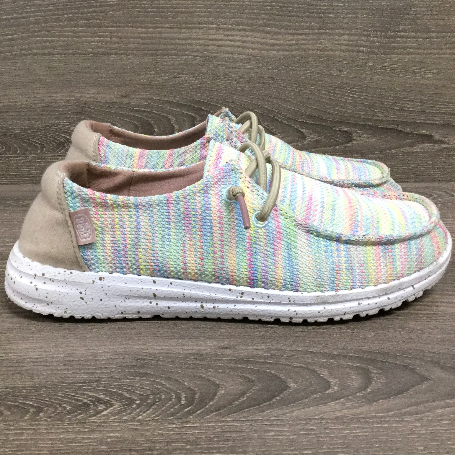 Hey Dude Wendy Sox Aurora White Womens Sz 6 Slip-On Pastel Rainbow Casual Shoes