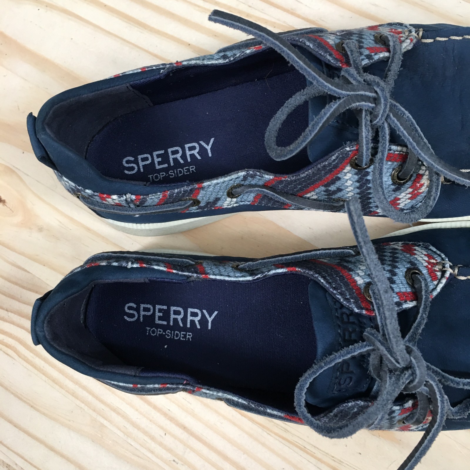 Sperry Boat Shoes Women 8 Blue Koifish Leather Suede Plaid Loafers STS82625
