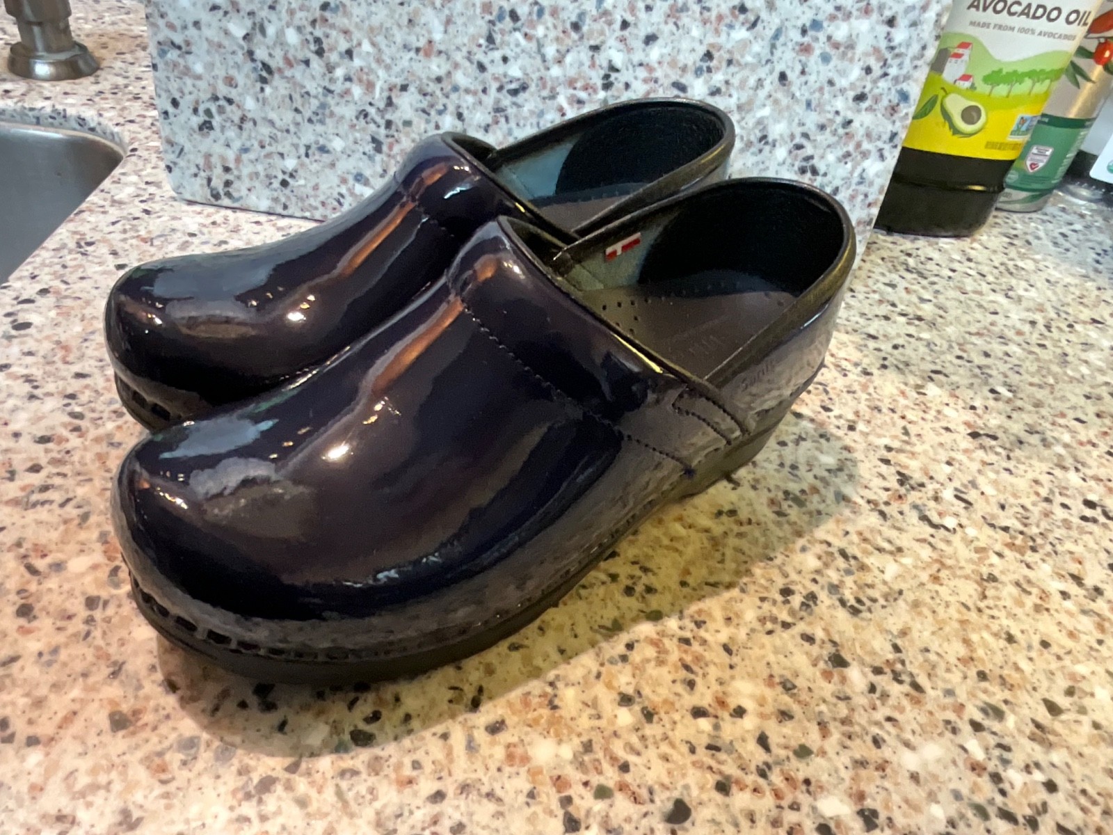 SANITA THE ORIGINAL DANISH CLOG SIZE 37/6-6.5 NAVY BLUE PATENT LEATHER NEW