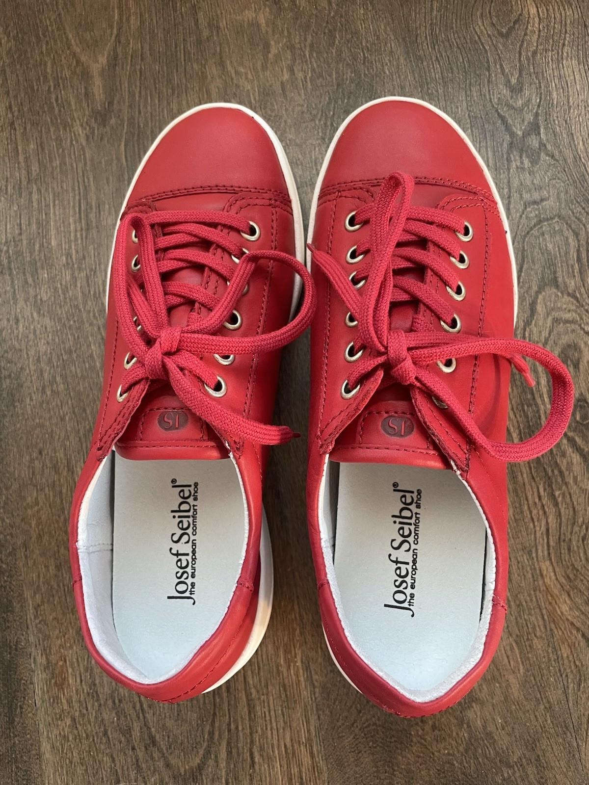 Josef Seibel Sina 11 Red Sleek Leather Sneakers Shoes Lace Up US 6-6.5 EU 37