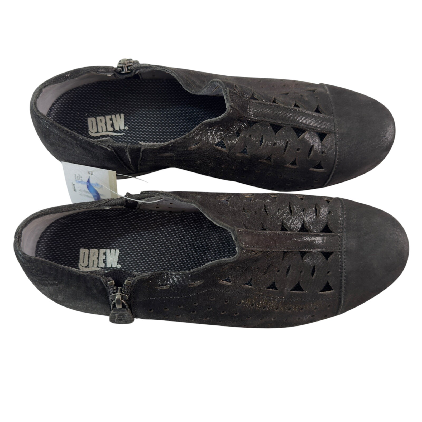 NEW Drew Metro Black Leather Laser Cut Womens 10W Orthopedic Wedge Shoes