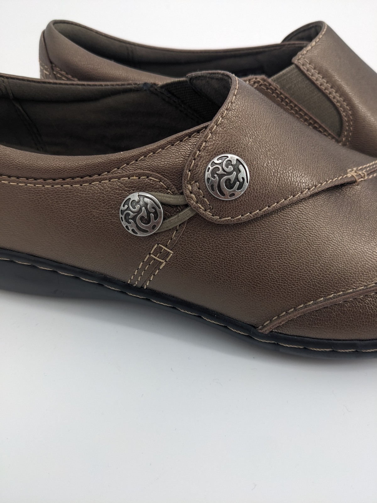 Clarks Ashland Lane Q Shoes Womens Size 10N Brown Pewter Loafer Comfort Slip On