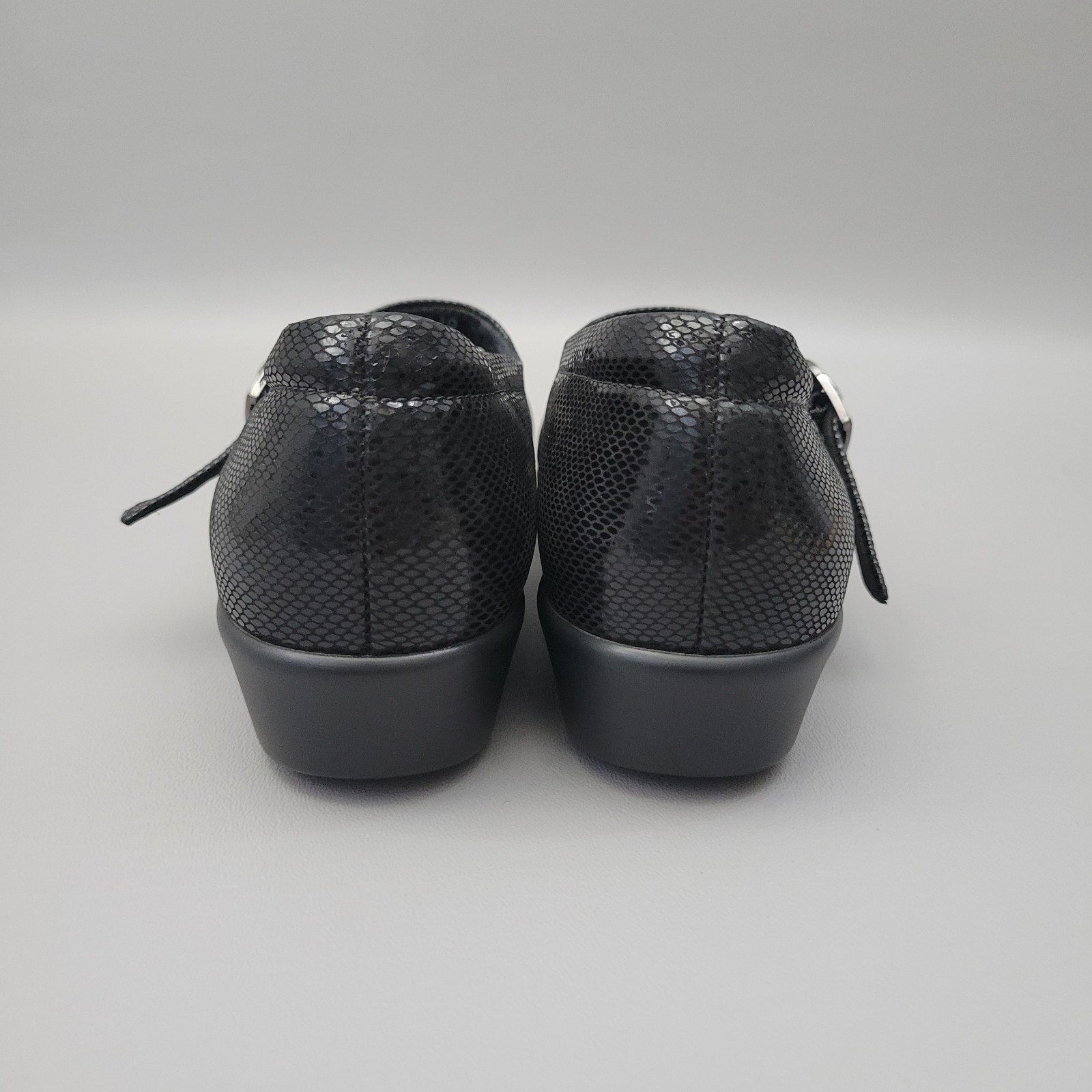 SAS Maria Black Leather Mary Jane Comfort Shoes Snake Print Womens Size 9 N
