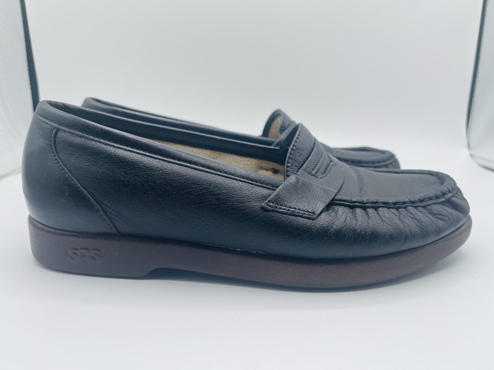 SAS Tripad Comfort Foot Bed Leather Shoes Size Womens 7 Wide Black Loafers USA
