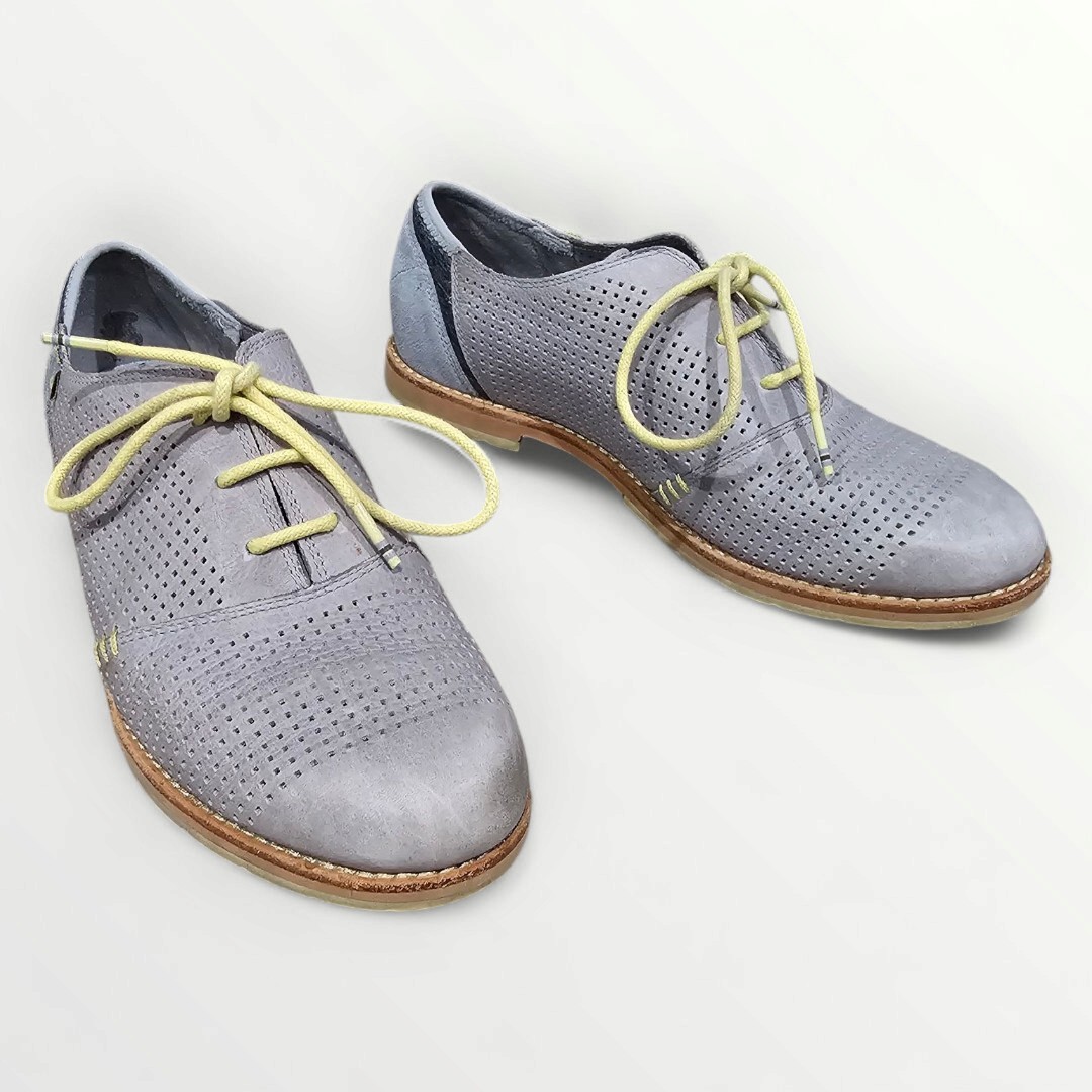 Ahnu Women Blue Gray Leather Suede Perforated Lace Up Oxfords 7M