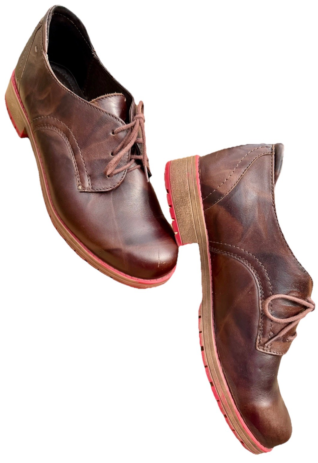 V Italia Gina 2 Oxford Shoes 38 7.5 Brown Bordeaux Leather Comfort Saddle Style
