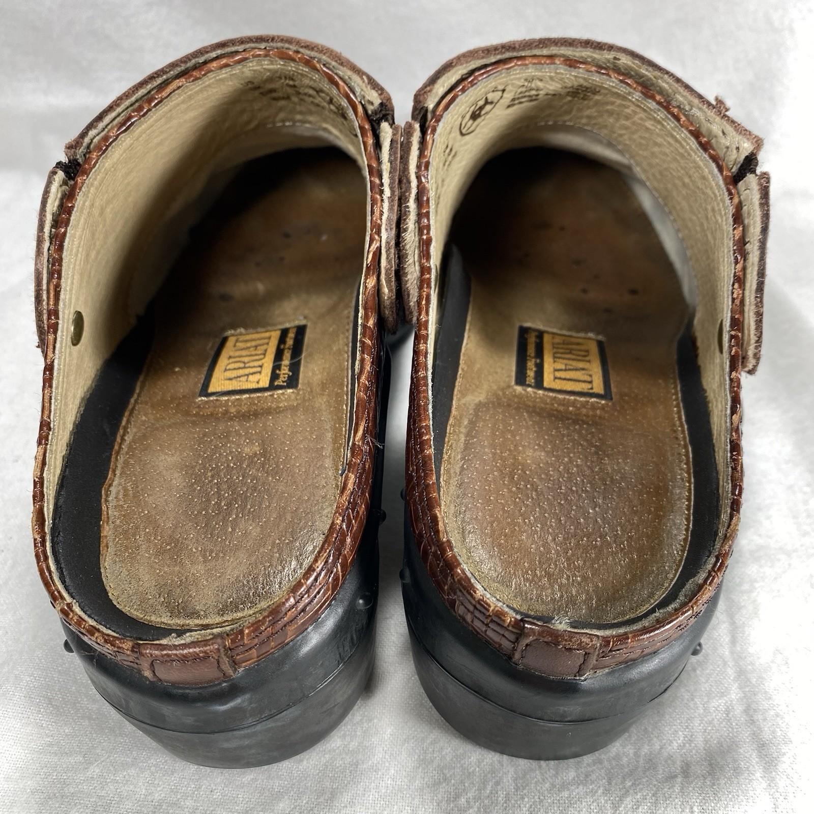 Ariat Mules Womens 7.5 Brown Leather Slingback Woven Clogs Western Cowboy Rodeo