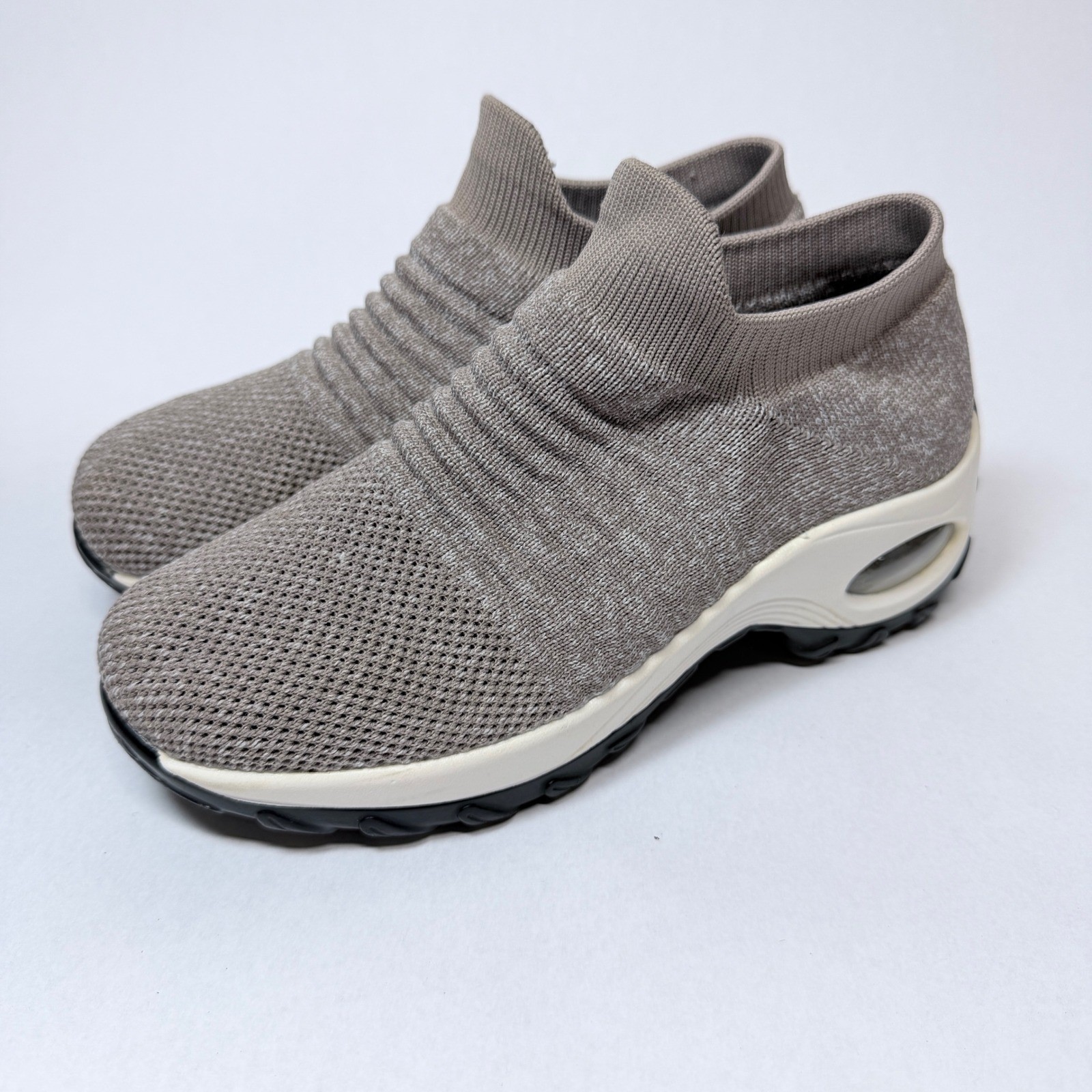 Taupe Mesh Slip On Sock Sneakers Air Cushion Walking Shoes Mens 8 Womens 9.5