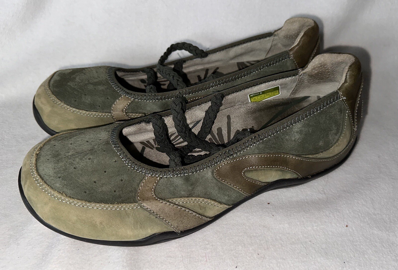 Ahnu Womens Mary Janes Shoes Suede Green Pull On Walking Comfort Flats 10
