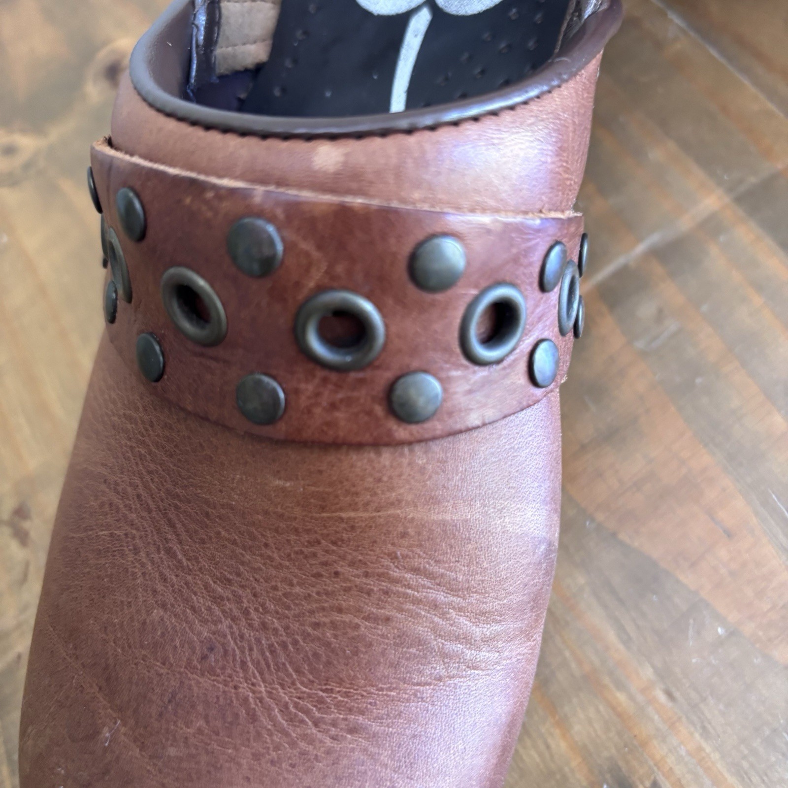 Sanita Caddo Brown Leather Studded Clogs-Size 37-US Size 5.5-6-Boho/Comfort