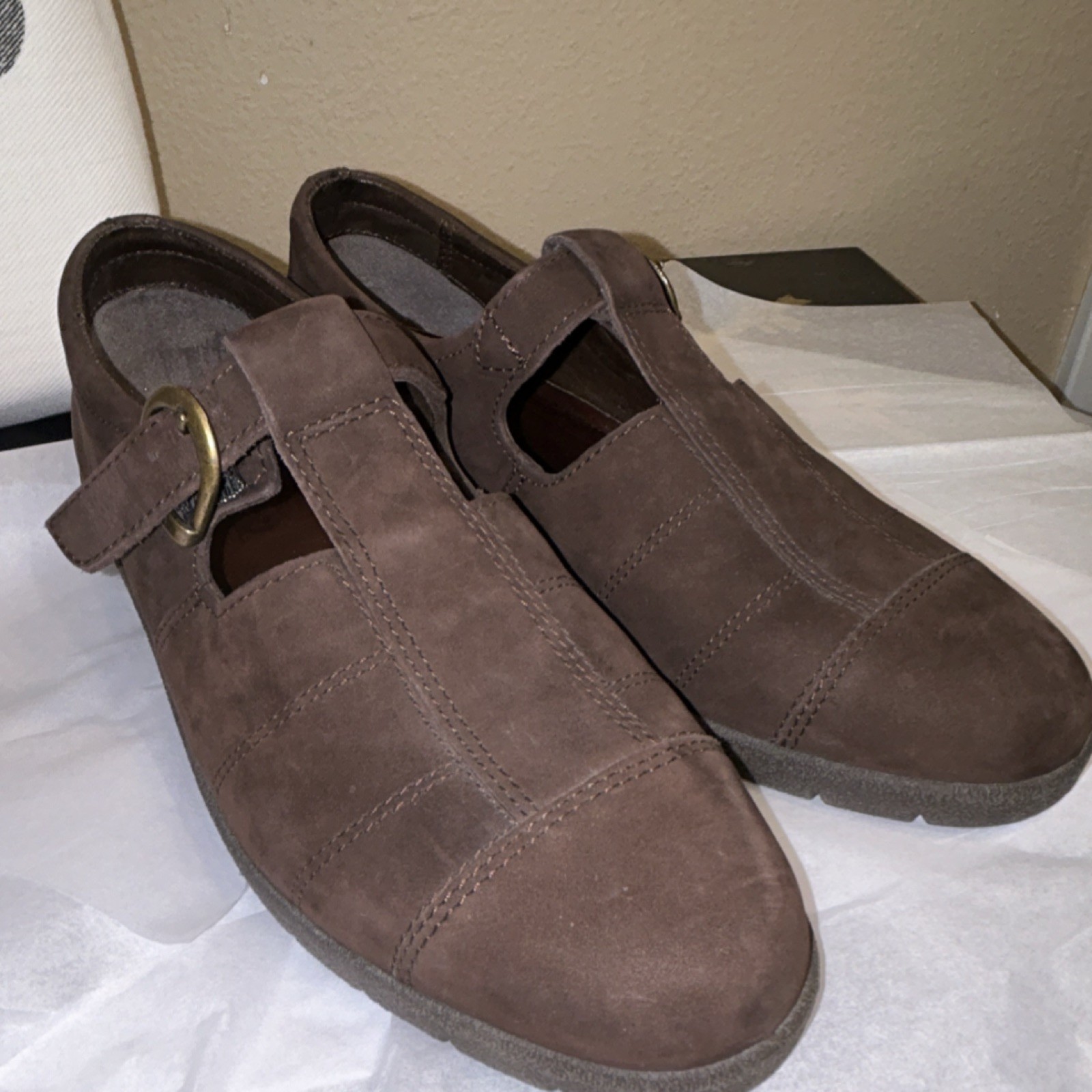 ECCO Soft Leather Mary Jane Comfort Shoes Brown EU 40 US 9 Women’s Hook Loop