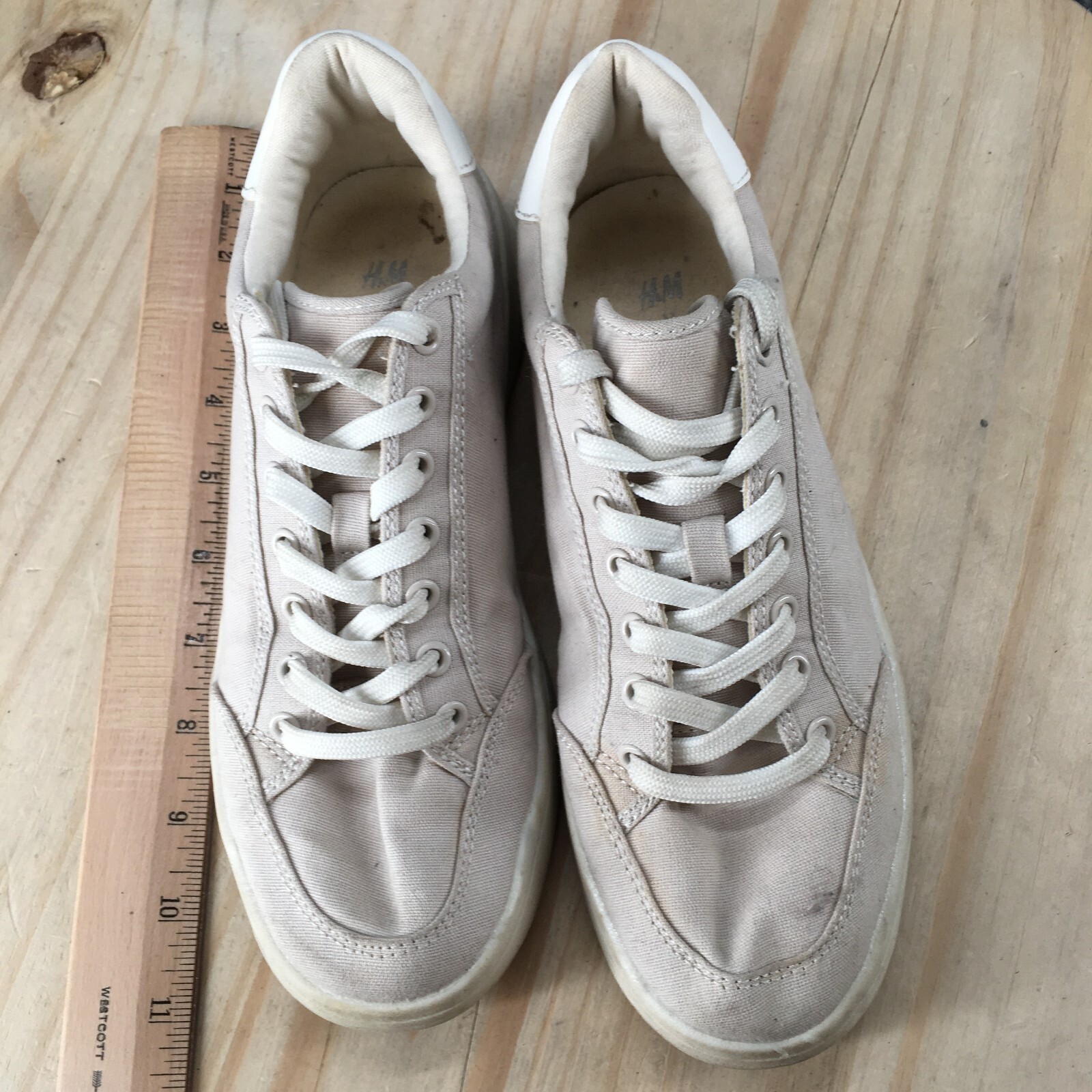 H&M Shoes Womens 6 Casual Sneakers Flats Comfort Beige Fabric Lace Up Low Top