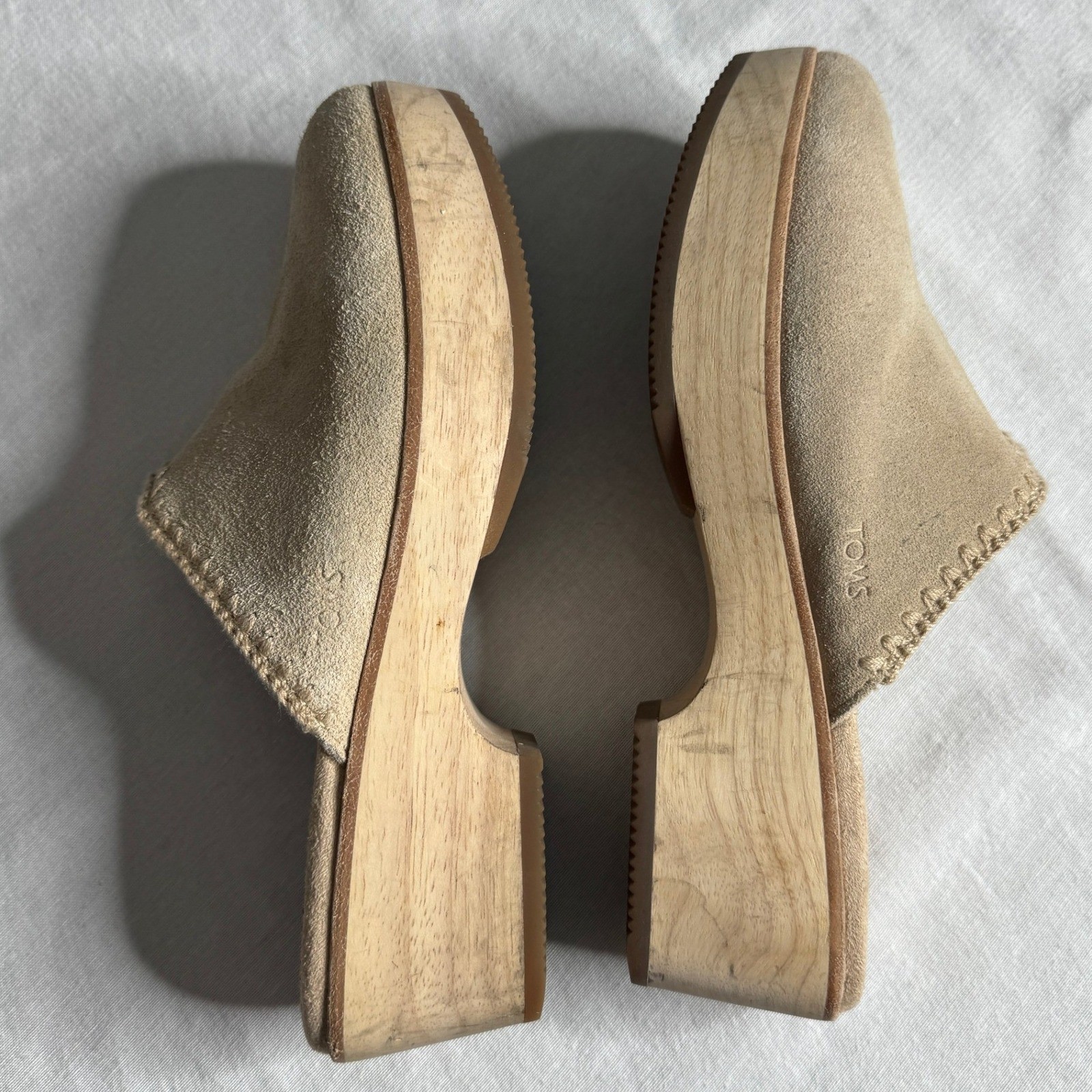 Toms Addison Suede Clogs Wood Platform Chunky Boho Minimalist Mules Womens 7