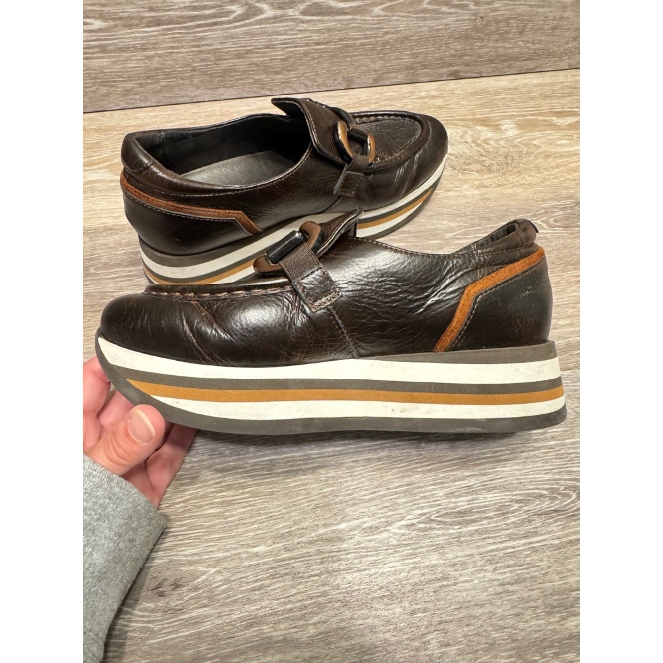 Softwaves Alina Cognac Leather Platform Loafers Sz 36.5 US 6.5