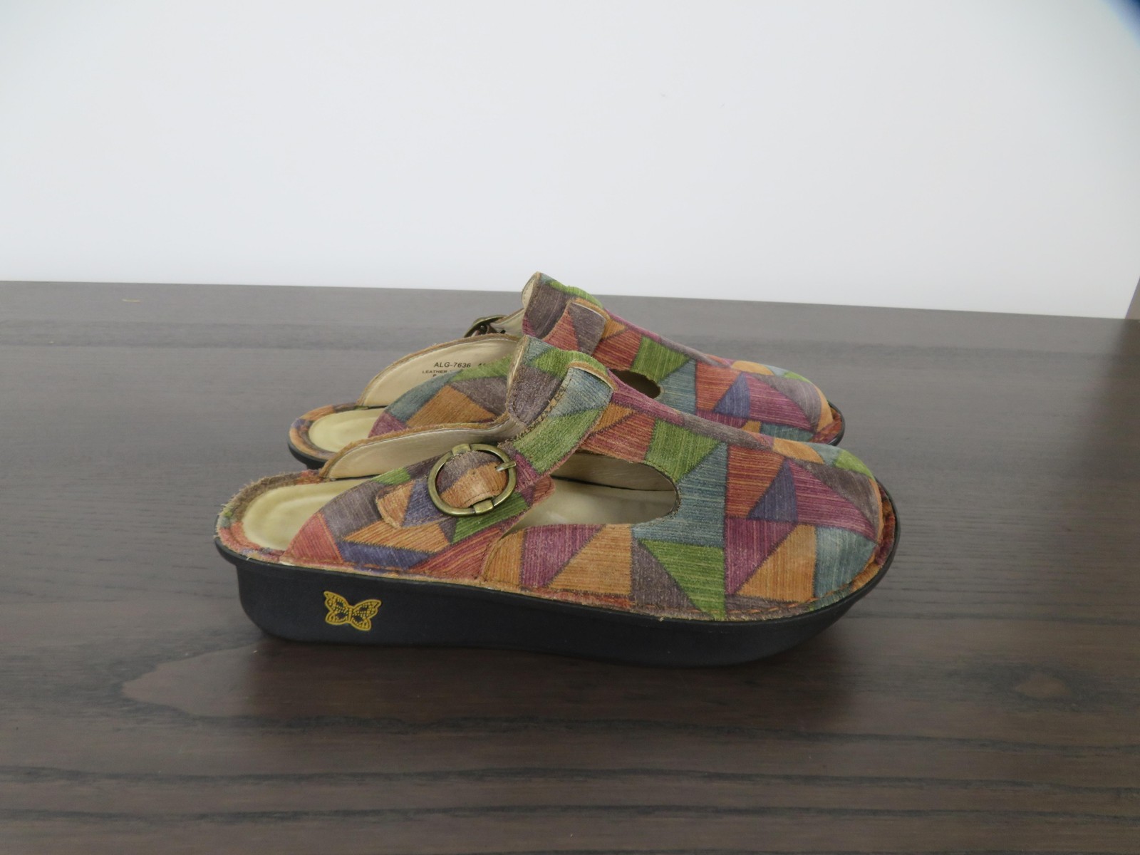 Alegria Clogs Womens 10.5 Multicolor Geometric Patchwork Comfort Slip On Leather