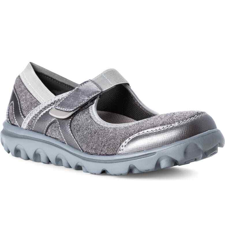 Propet WAA003J Onalee Grey/Silver Stretch Jersey Mary Jane Diabetic Appr. 7N