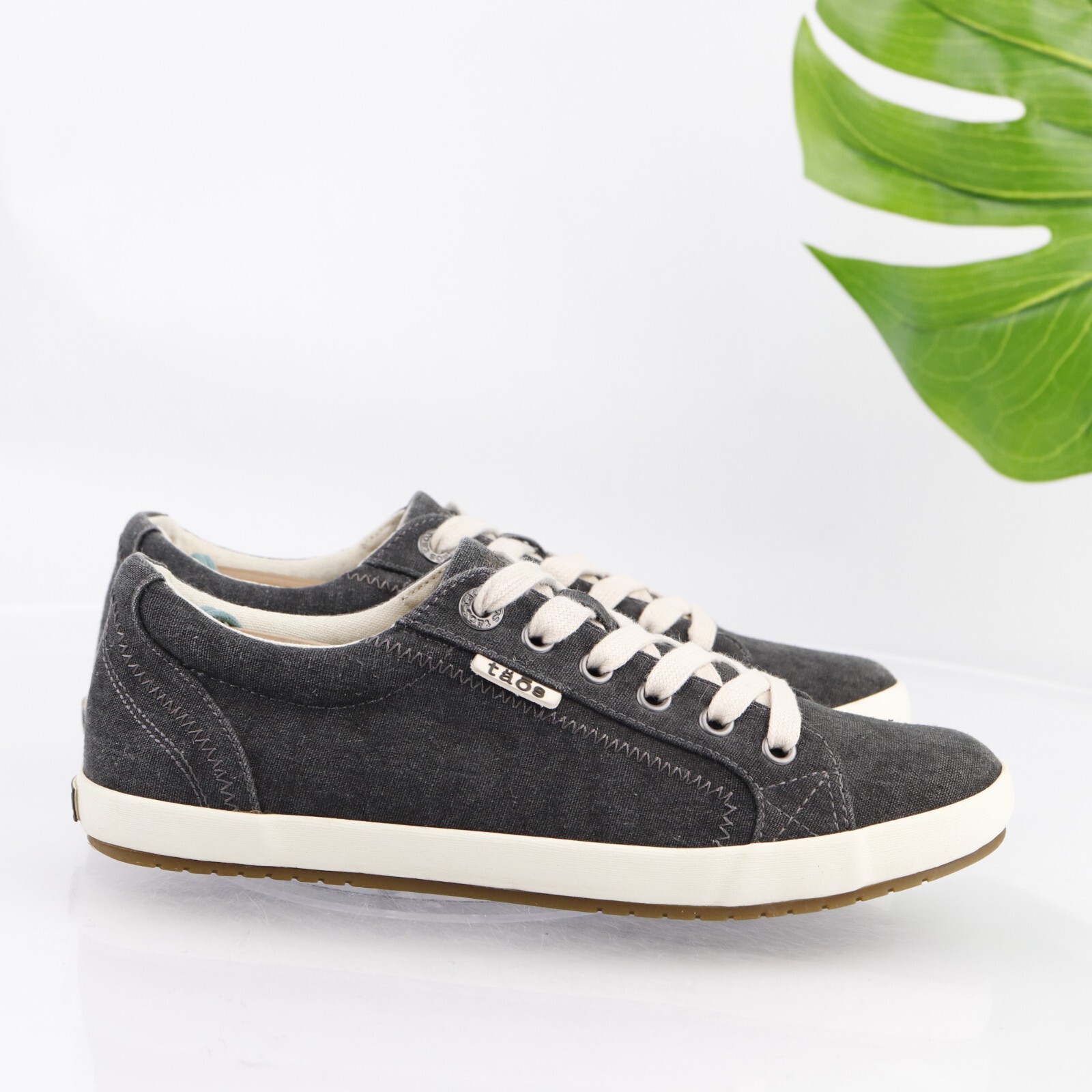 Taos Womens Star Sneaker Size 8 Dark Gray Washed Canvas Lace Up Walking Shoe