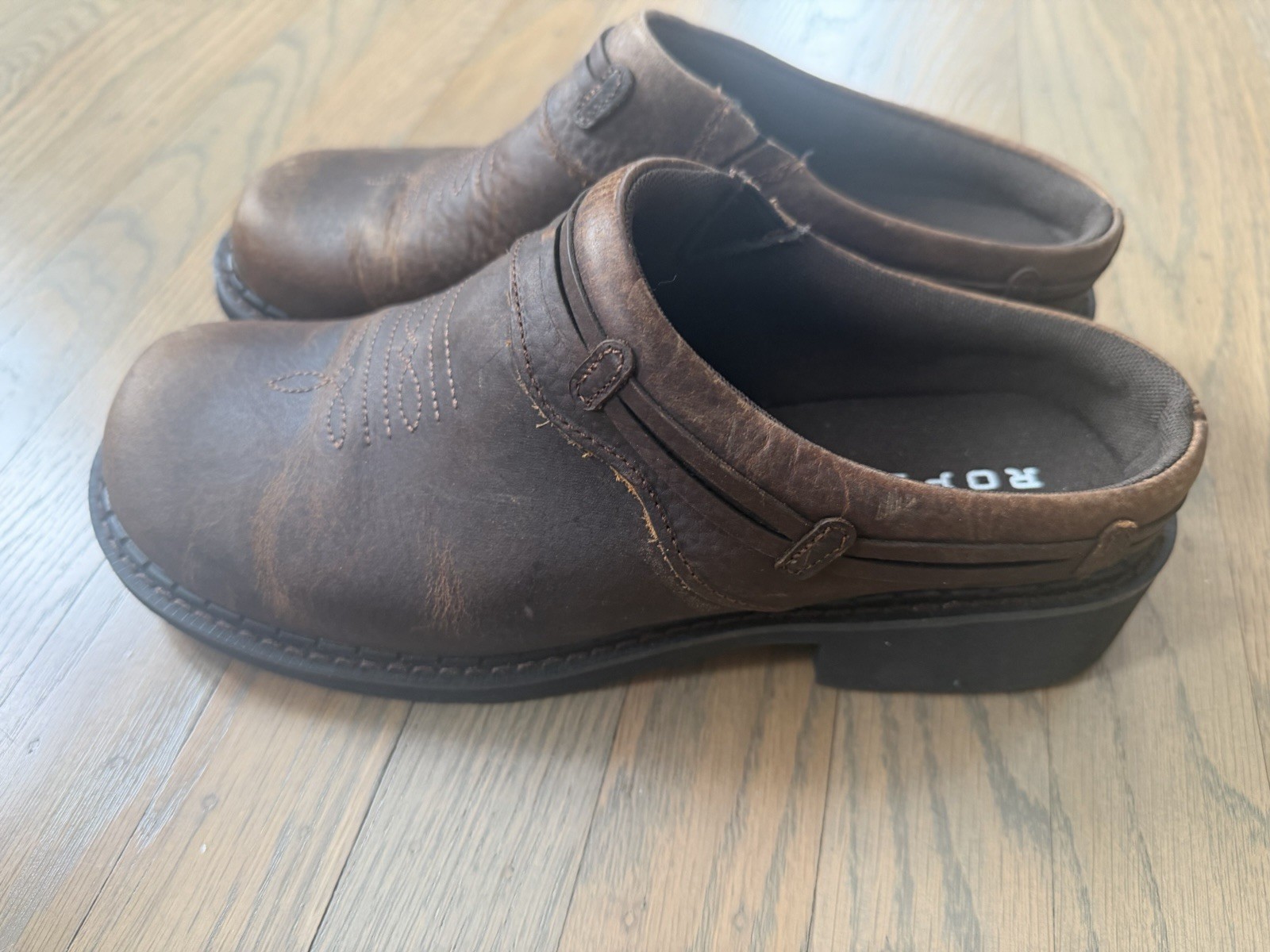 Roper Womens Size 8.5 Brown Leather Slip On Casual Western Cowboy Mule Shoes