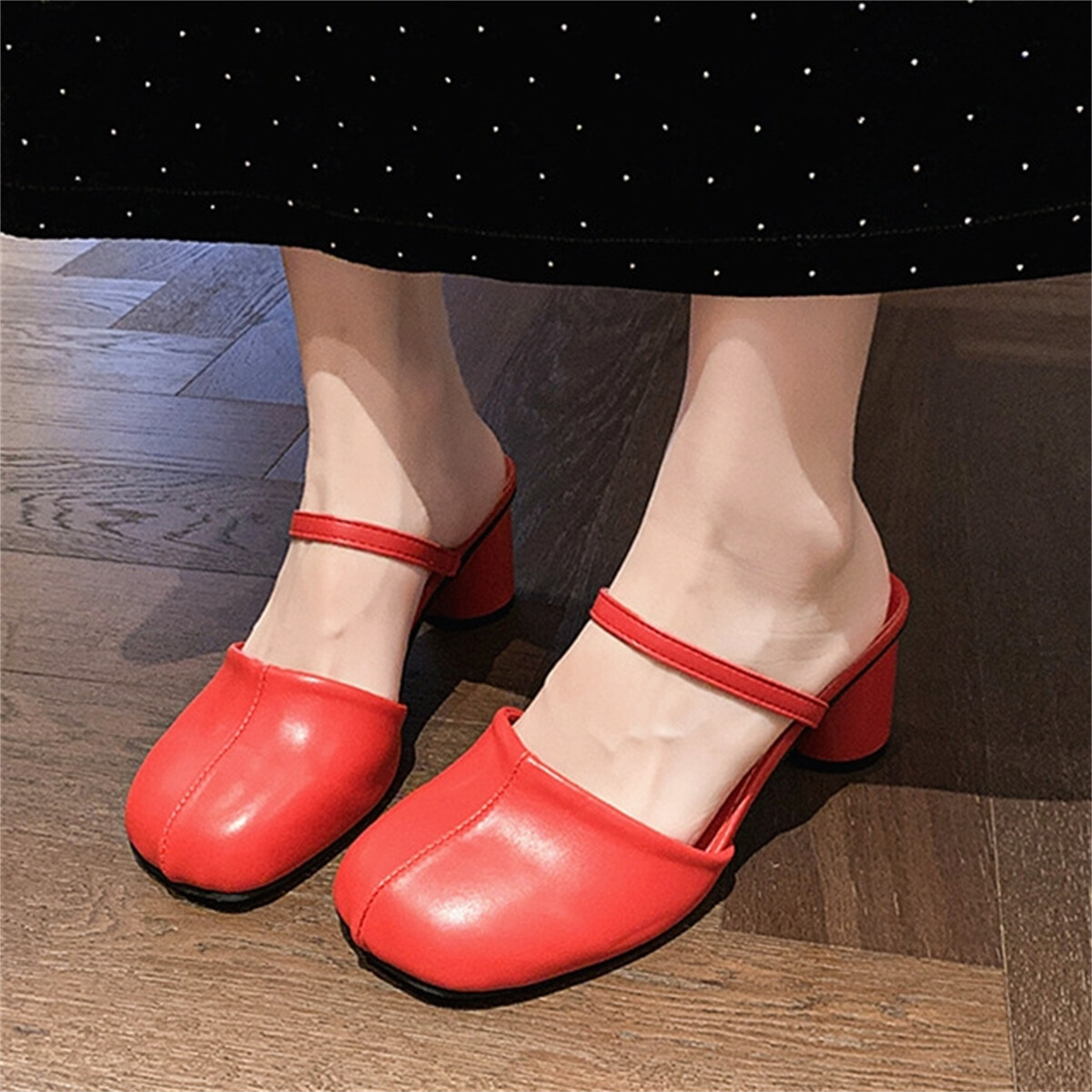 Women’s Closed Round Toe Mules Mary Jane Slingback Block Heel Casual Slides