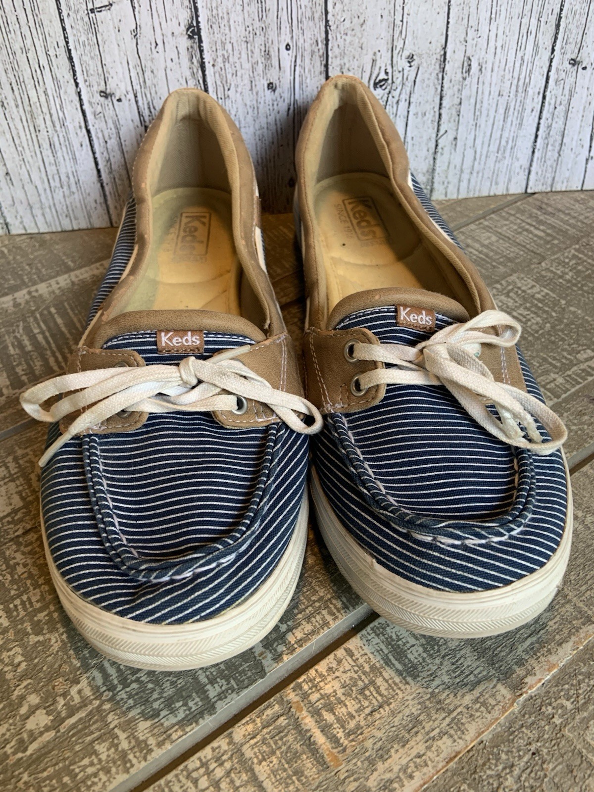 KEDS Charter Stripe Slip On Boat Shoes Women’s Size 8 Navy Blue White