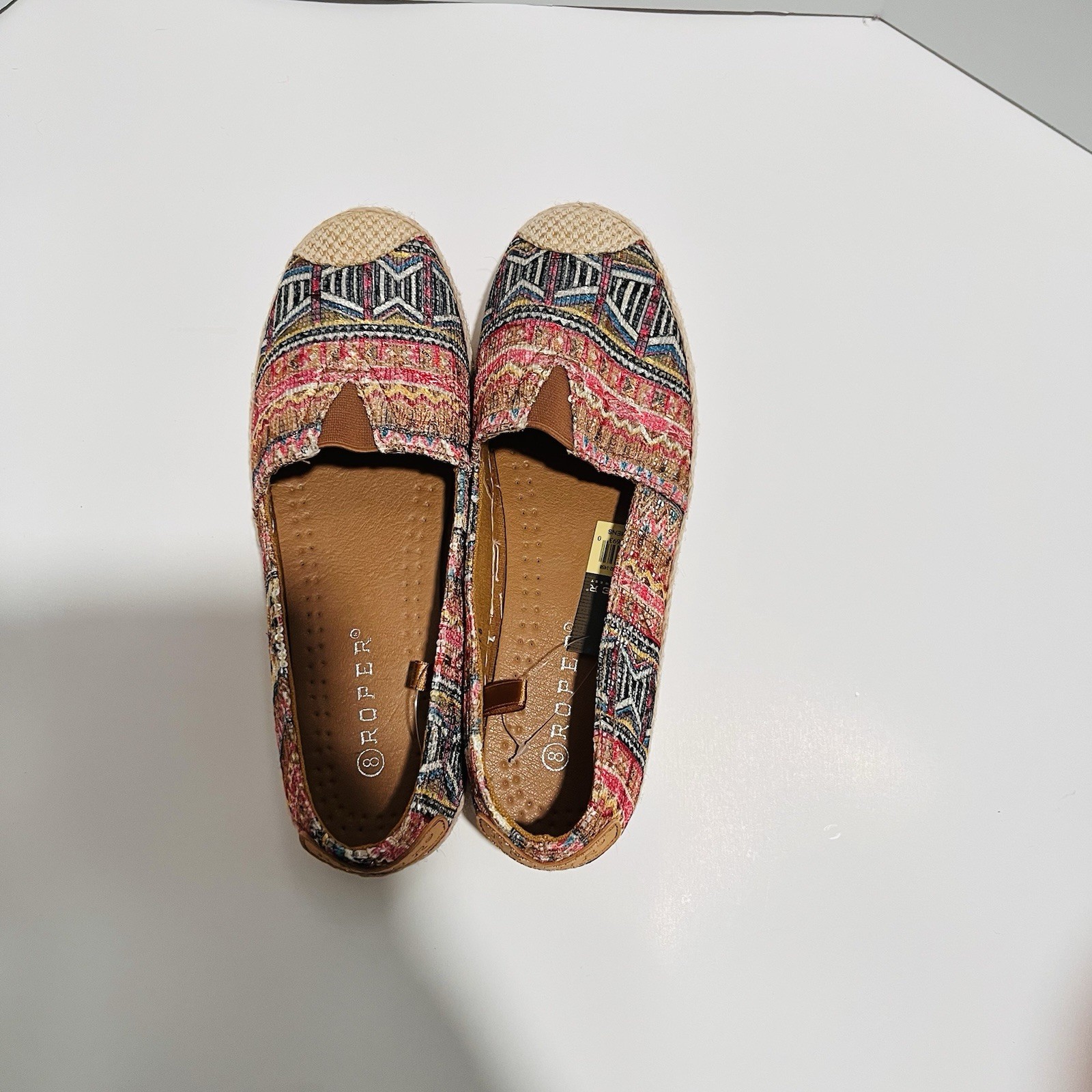 Roper Woman’s colorful western pattern flats jute trim size 8