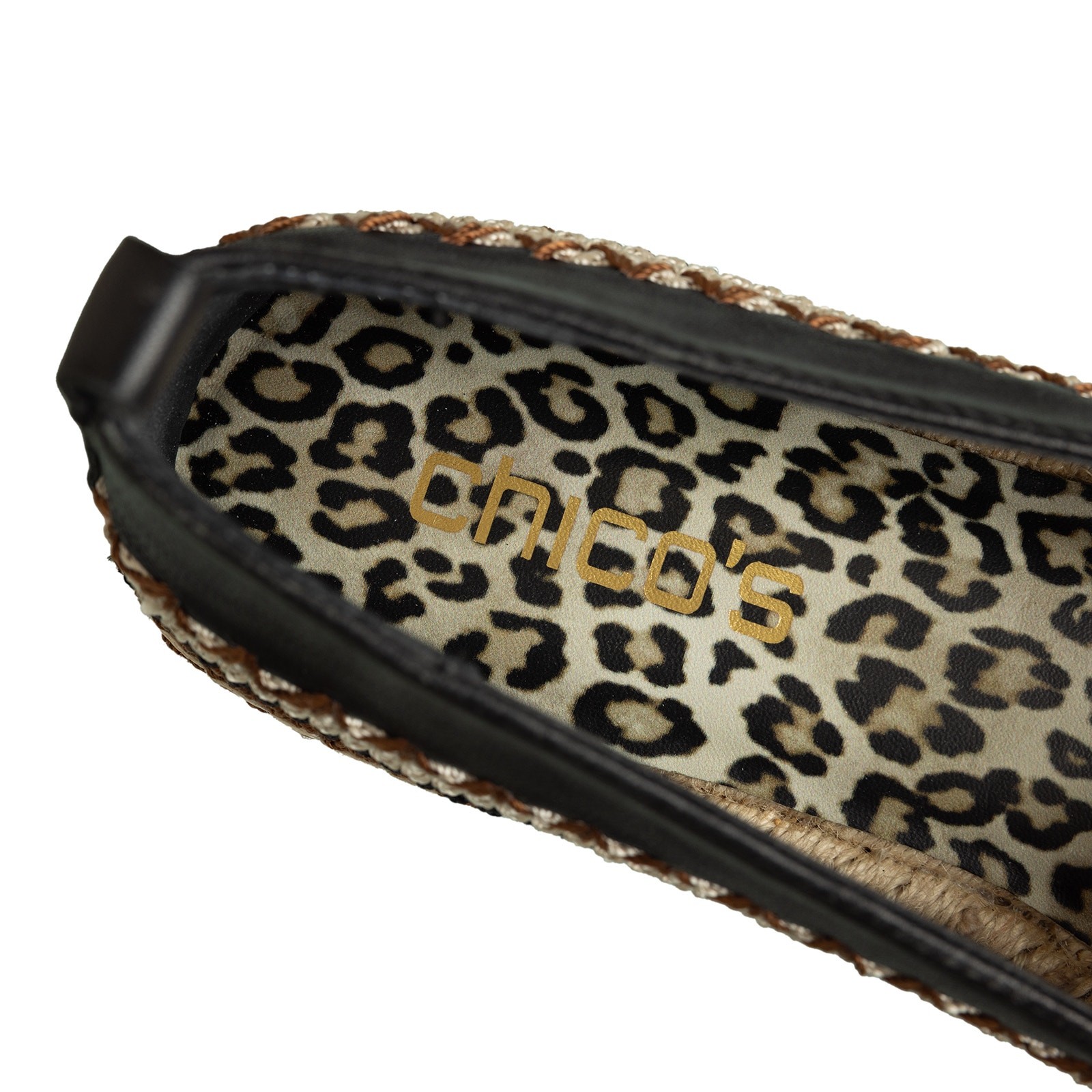Women’s Black Leather Chico’s Crochet Slip-on Espadrille Flats NWOB – Size 7M