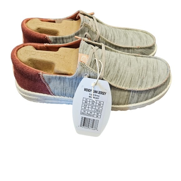 Hey Dude Wendy Funk Jersey Light Grey Womens Slip On Shoes New with Box Size 9