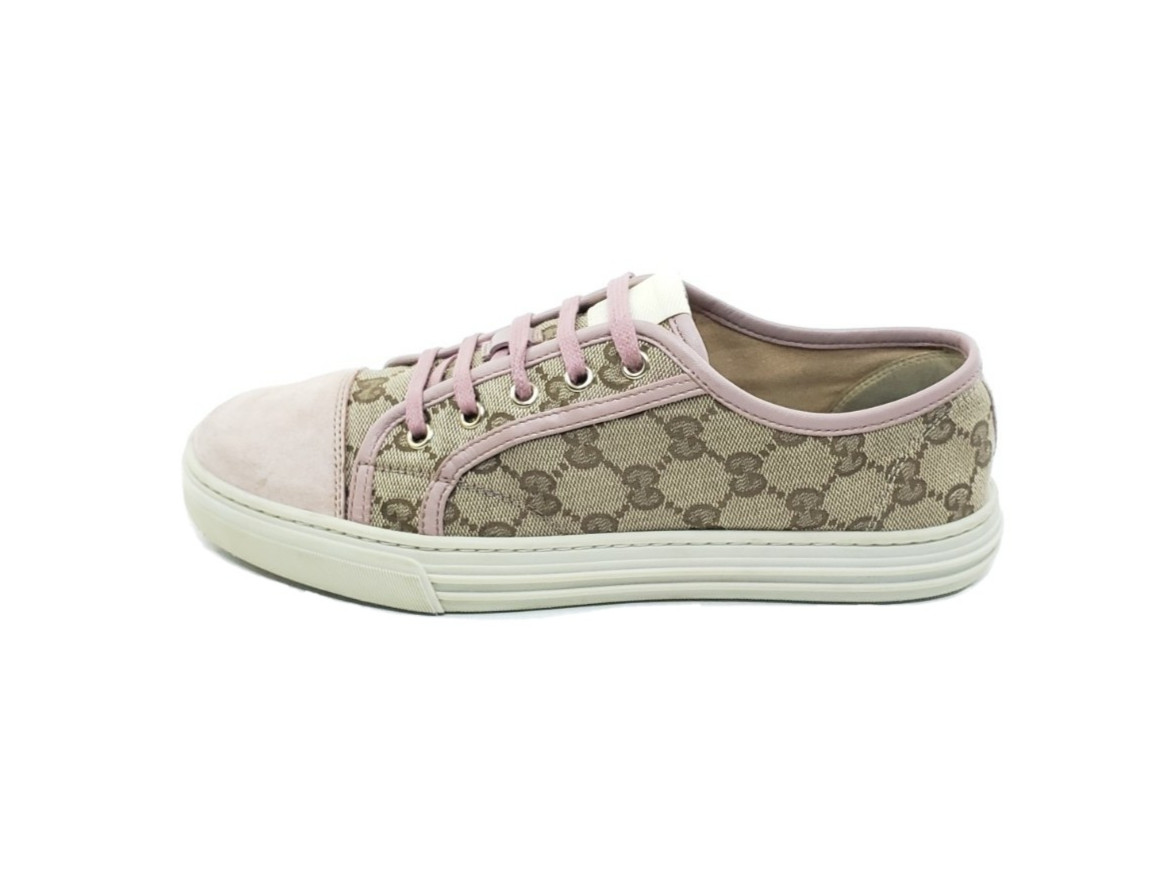 Gucci GG Canvas Low Top Sneakers Pink Suede Lace Up Womens EU 39 US 9