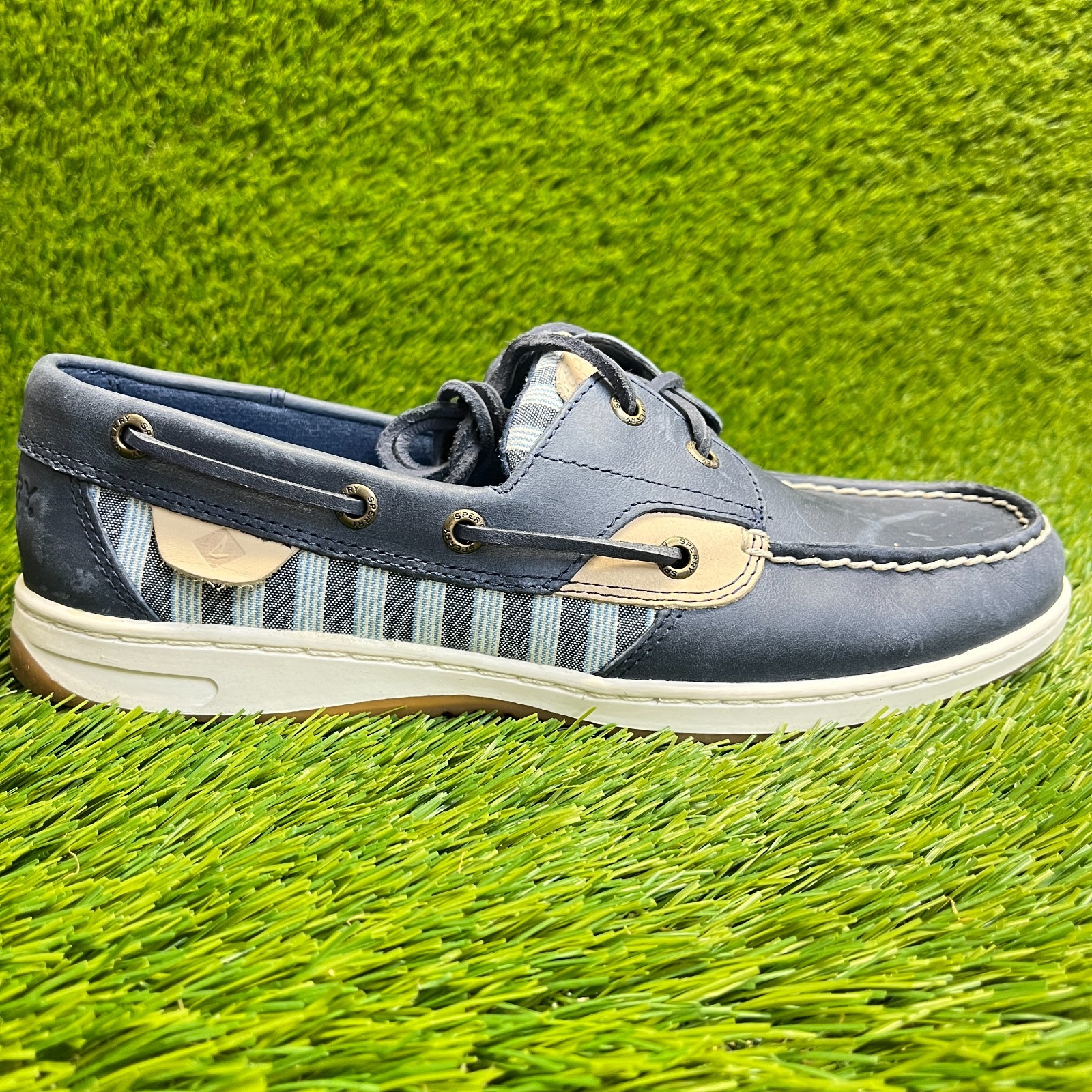 Sperry Bluefish Womens Size 9.5 Blue White Walking Comfort Stripe Boat Shoes