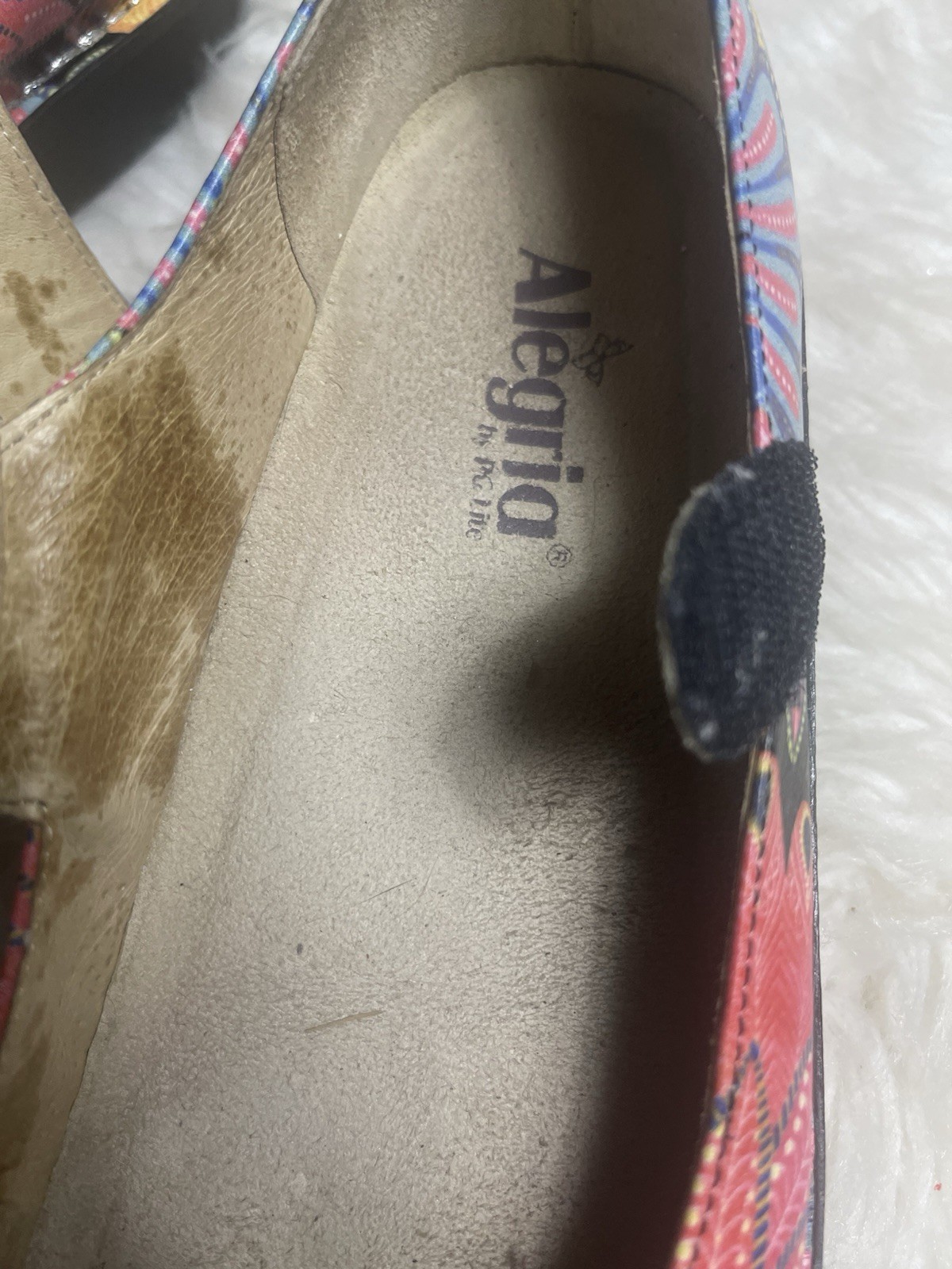 Alegria Paloma Mary Jane leather in Pink & Multicolor Peacock Print EUR SZ40
