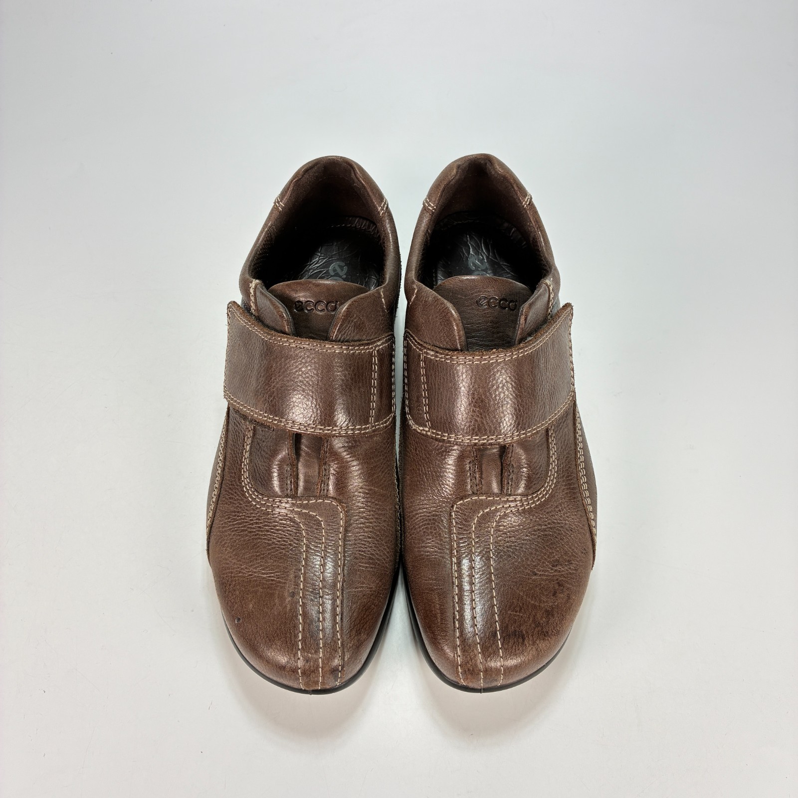 ECCO Wave Munk Brown Leather Comfort Casual Loafers Shoes Womens Sz US 7.5 EU 38