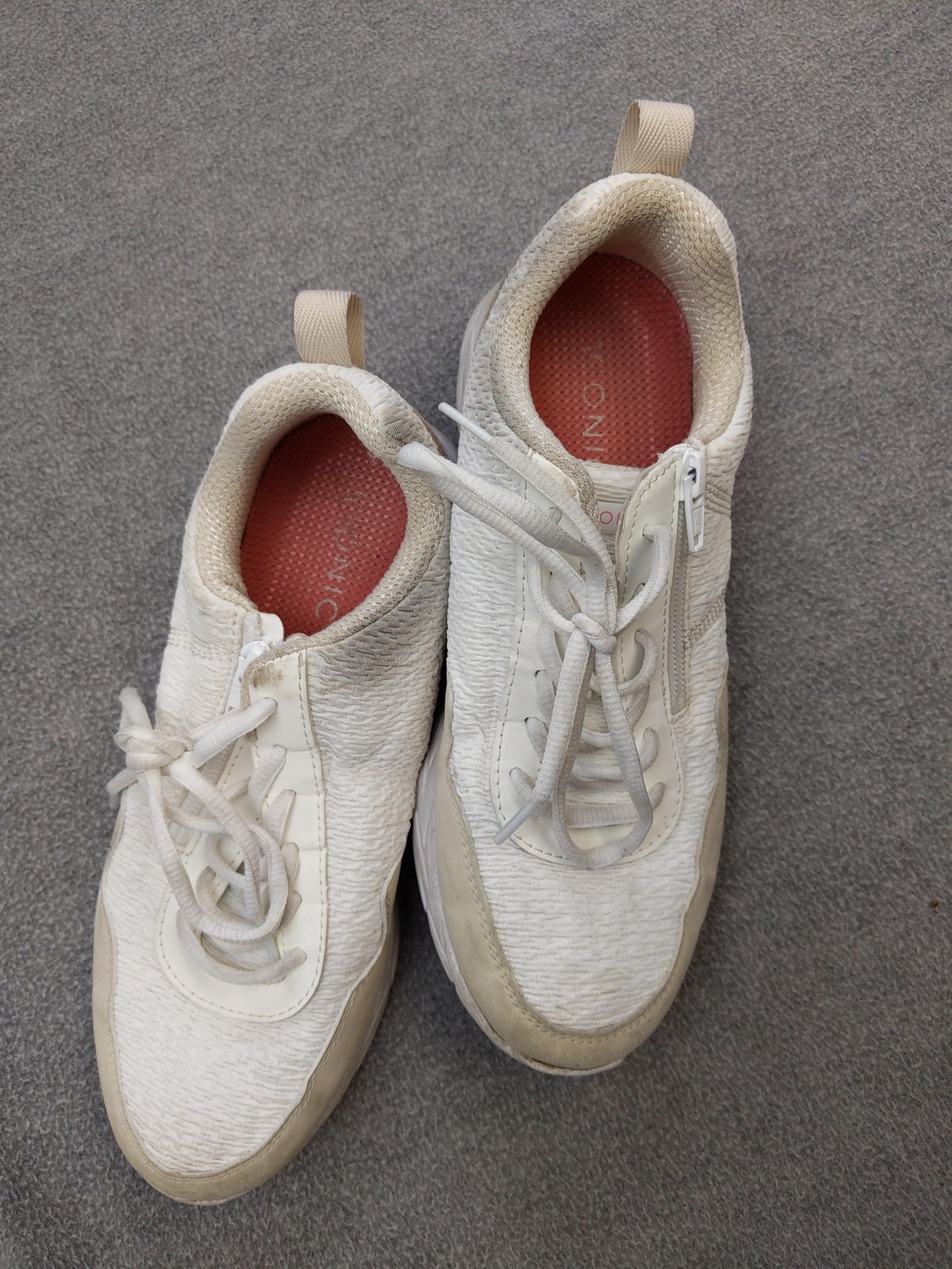 Vionic Shoes Womens Size 7 Wide White Beige Orange Jetta Zip Lace Comfort Arch