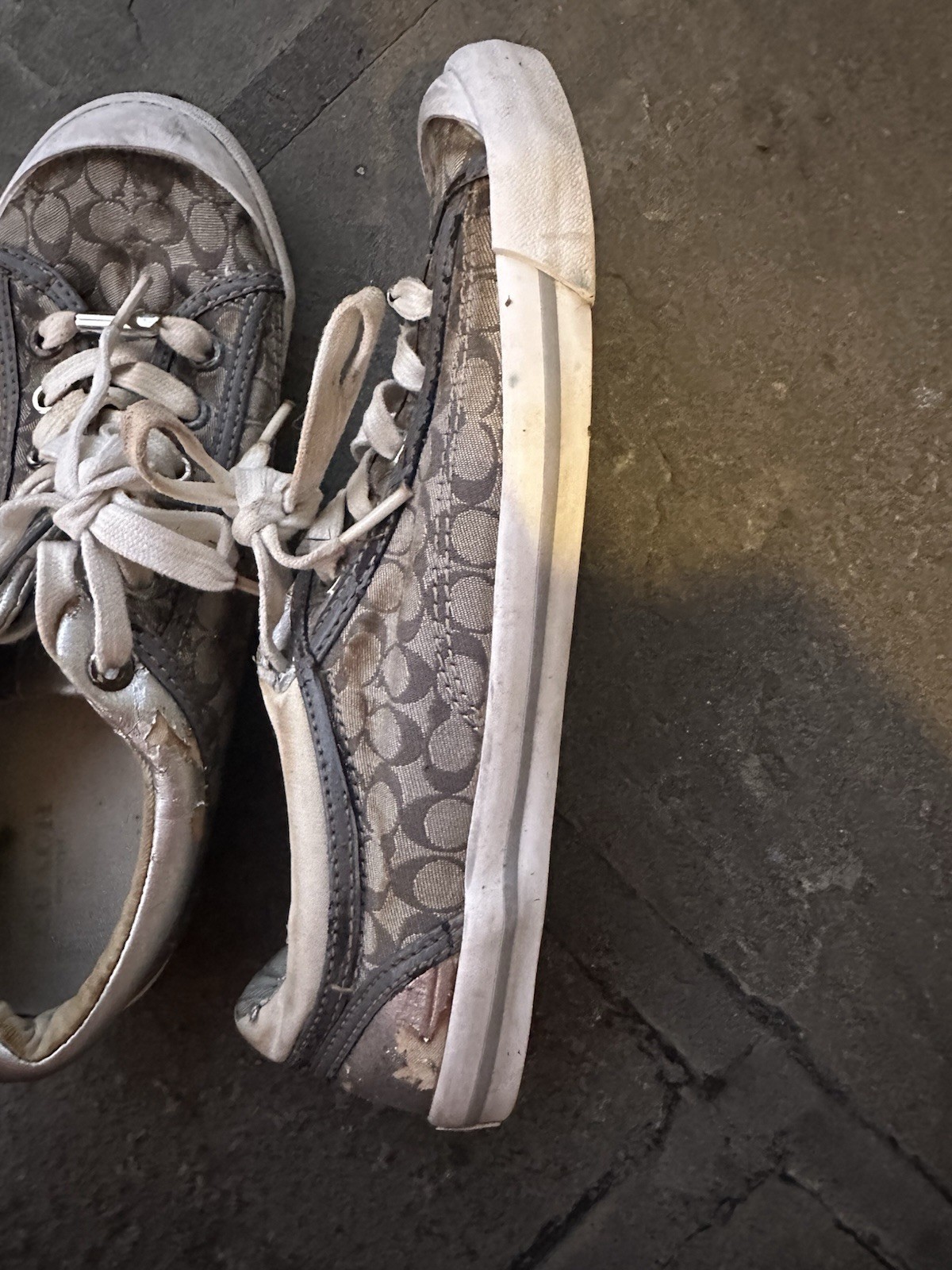 Coach Signature Logo Canvas Francesca Women’s Sneaker Gray/White/Silver 7.5