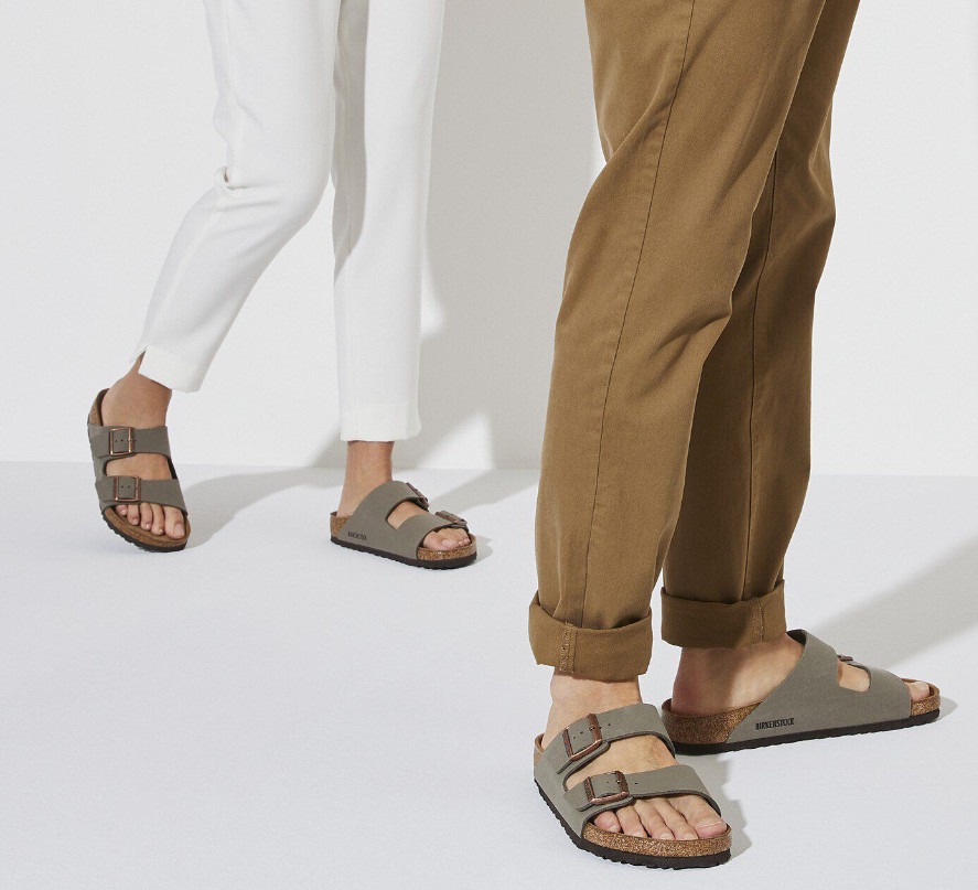 Birkenstock Arizona Birkibuc Leather in Stone Two-Strap Unisex Comfort Sandals