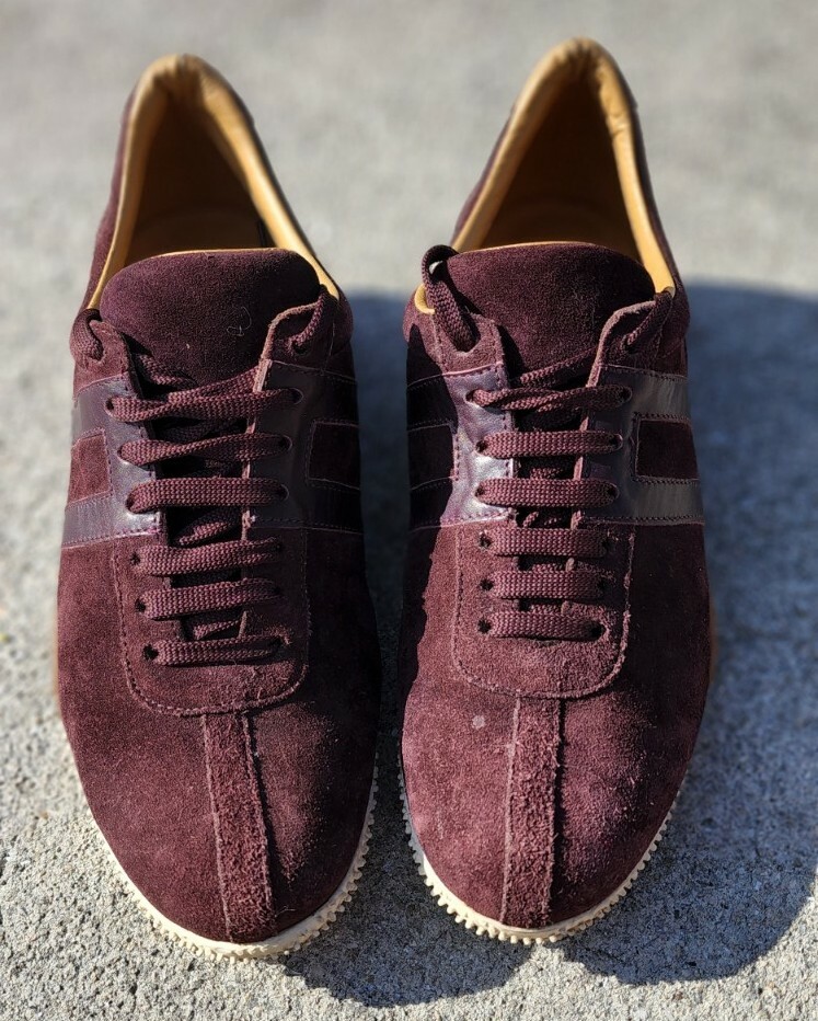 Bally Free Low Top Sneakers 37.5 / 7.5 Brown Red Leather Lace Up Shoes