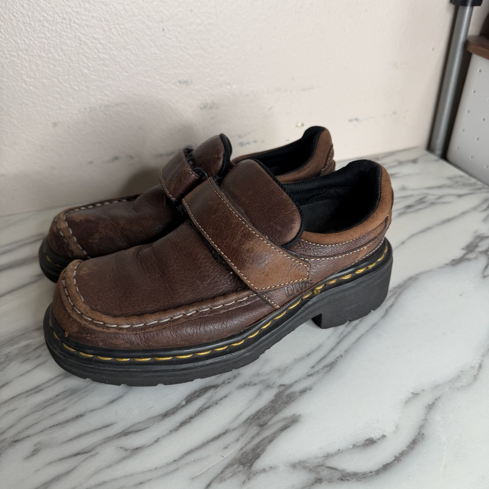 Dr. Martens 9288 UK4 Brown Leather Monk Strap Comfort Loafers Chunky VTG 90s Y2K
