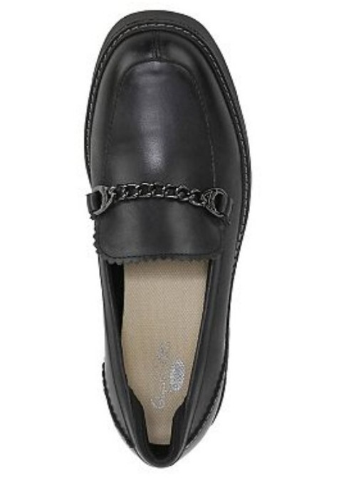 Dr Scholls Venus Black Leather Womens Loafer Size 9.5 With Chain Detail
