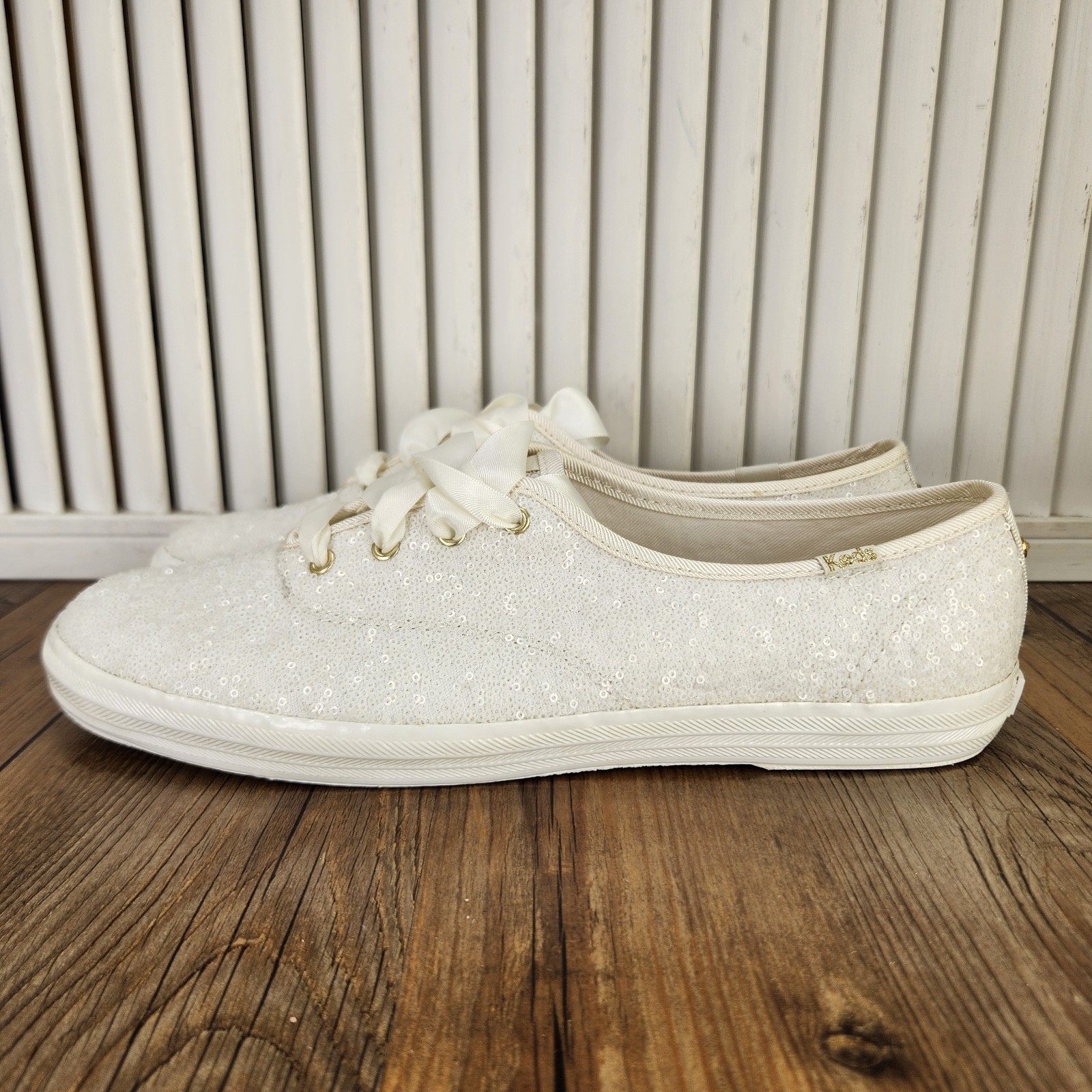 Keds Champion Sequins Celebration Womens Sz 9.5 Off White Sneakers Shoes WF66722