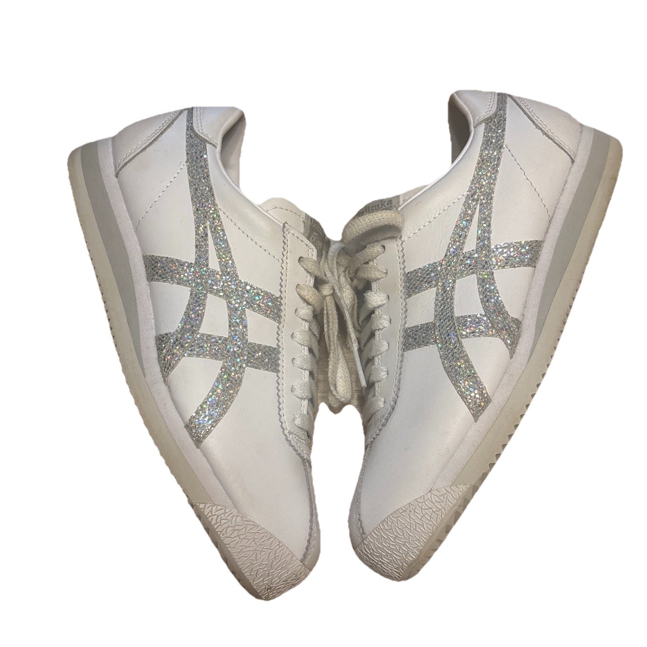 Onitsuka Tiger Mexico 66 White Leather Glitter Accent Sneakers Sz 6.5
