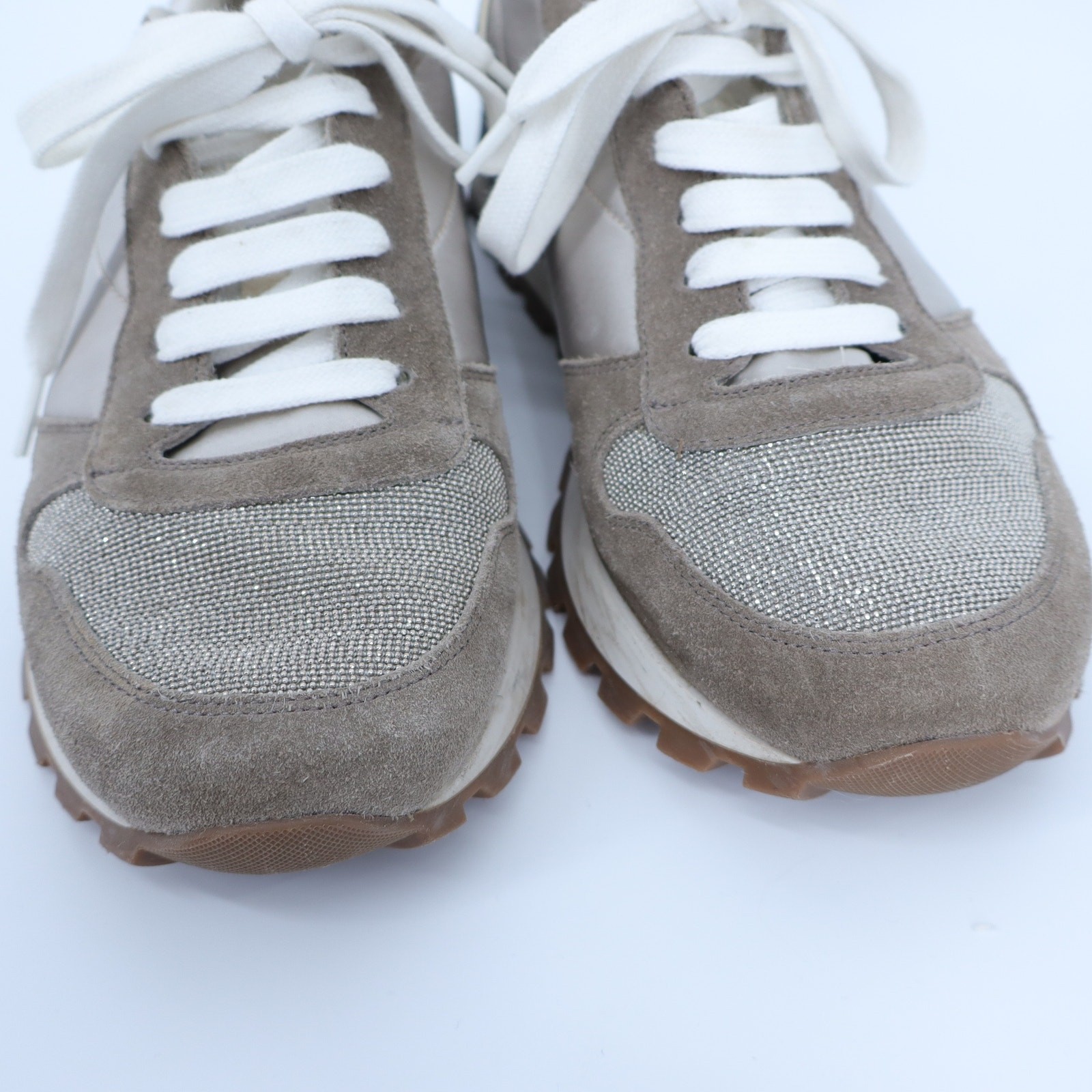 BRUNELLO CUCINELLI Monili Suede Sneakers Taupe and Beige Women’s 40.5/US 10.5