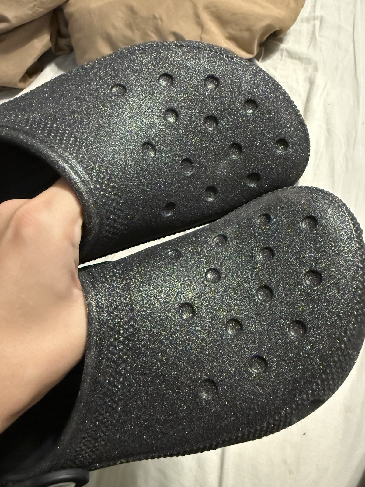 Crocs Classic Work Clogs Womens Black Glitter Slip-On Adjustable – 10