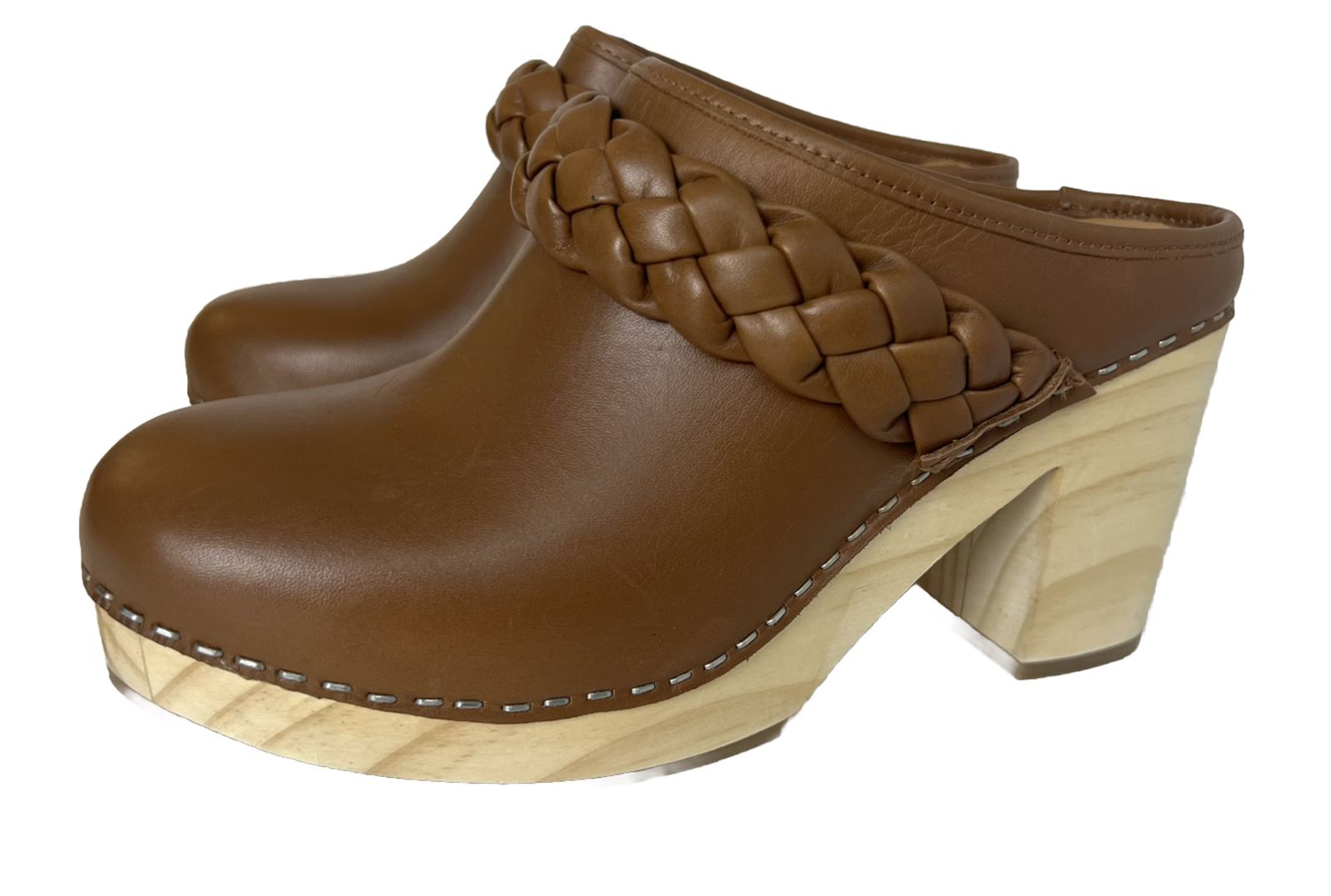 Dolce Vita Hila Braided Heel Saddle Leather Brown Mule Clog New Size 8.5