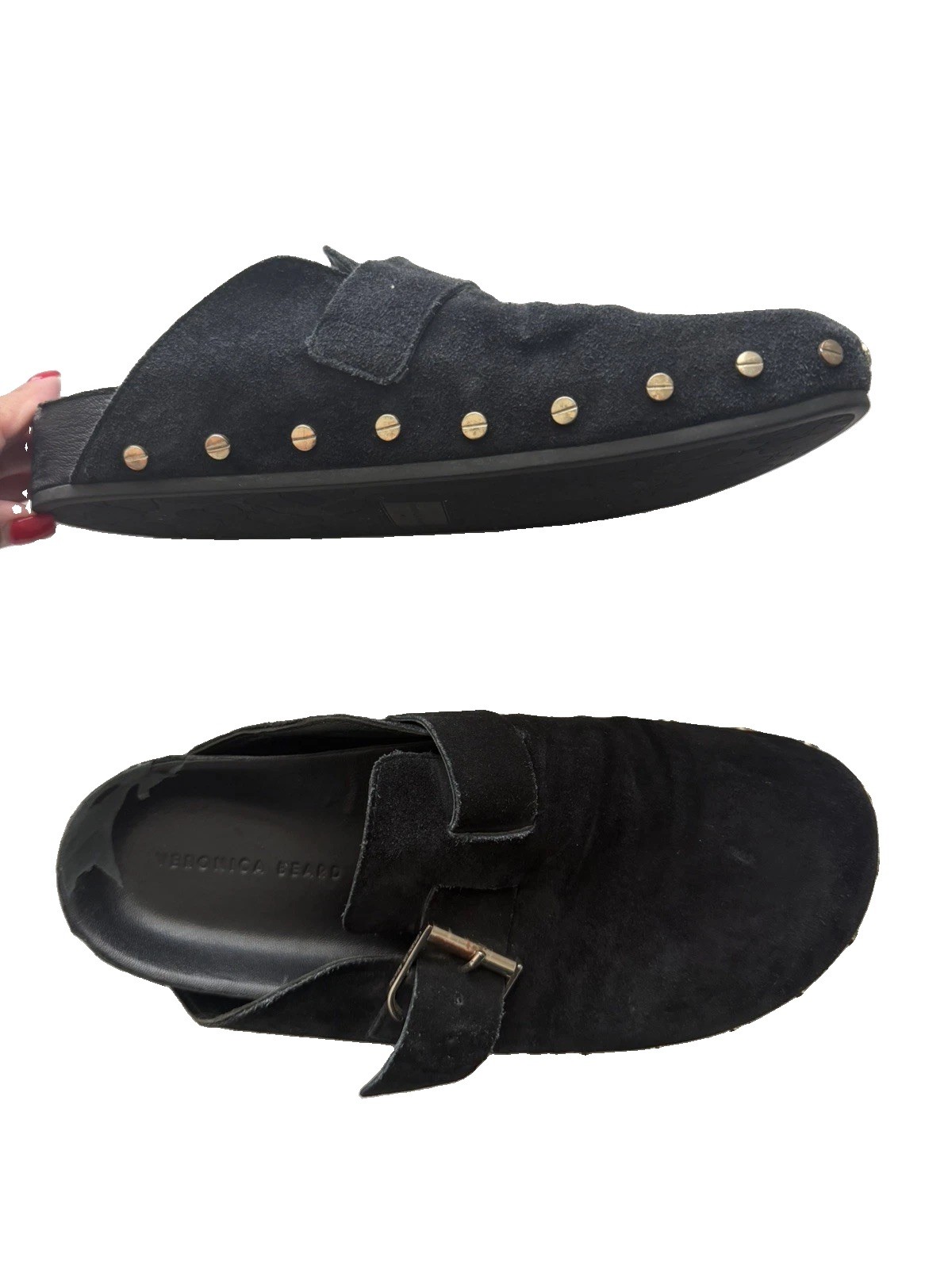 Veronica Beard Fern Clog Mule Black Suede Studded Slip On Womens 8 Boho Designer