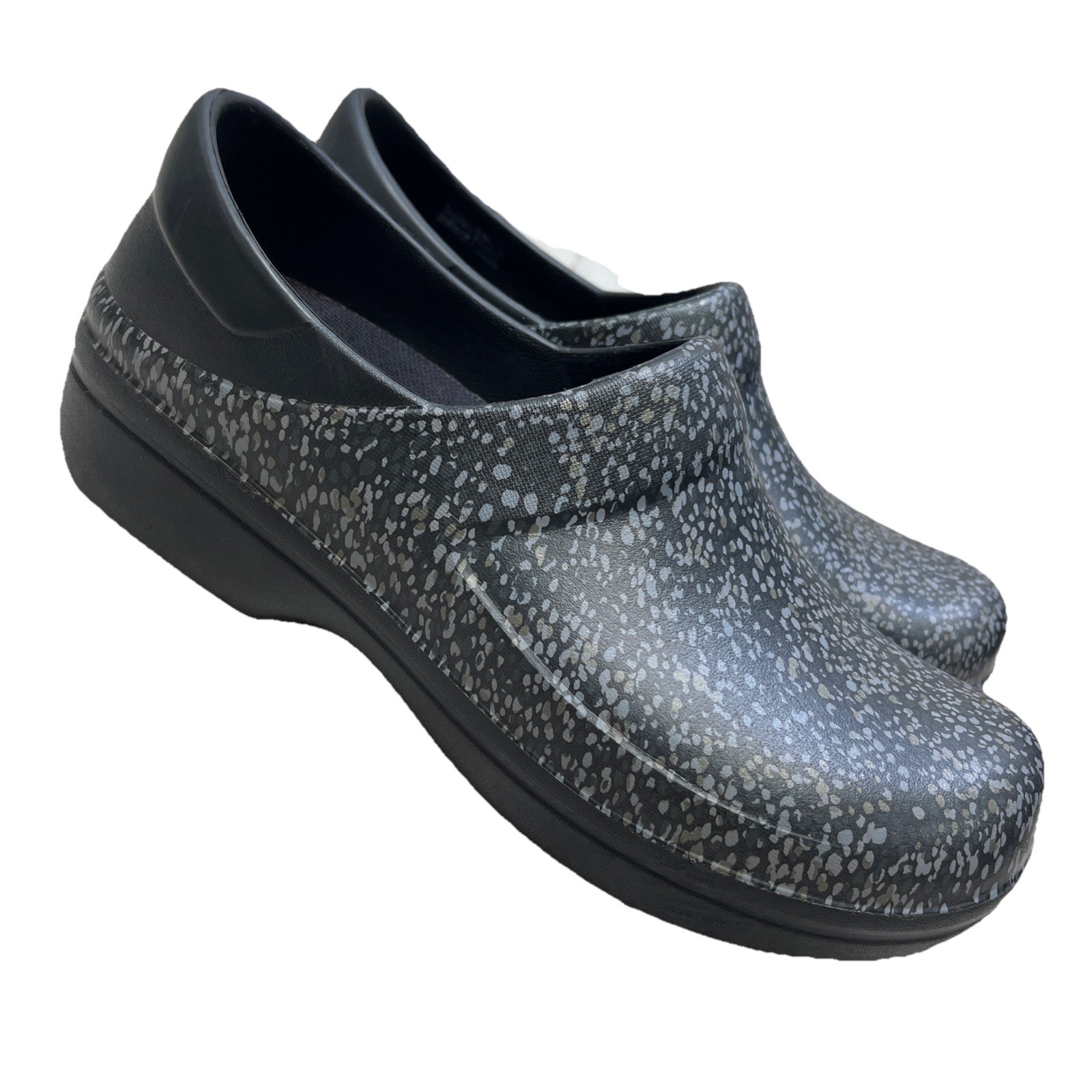 Crocs Dual Comfort Women’s Spotted Clog Shoes Black Gray Nursing Slip-On Size 9