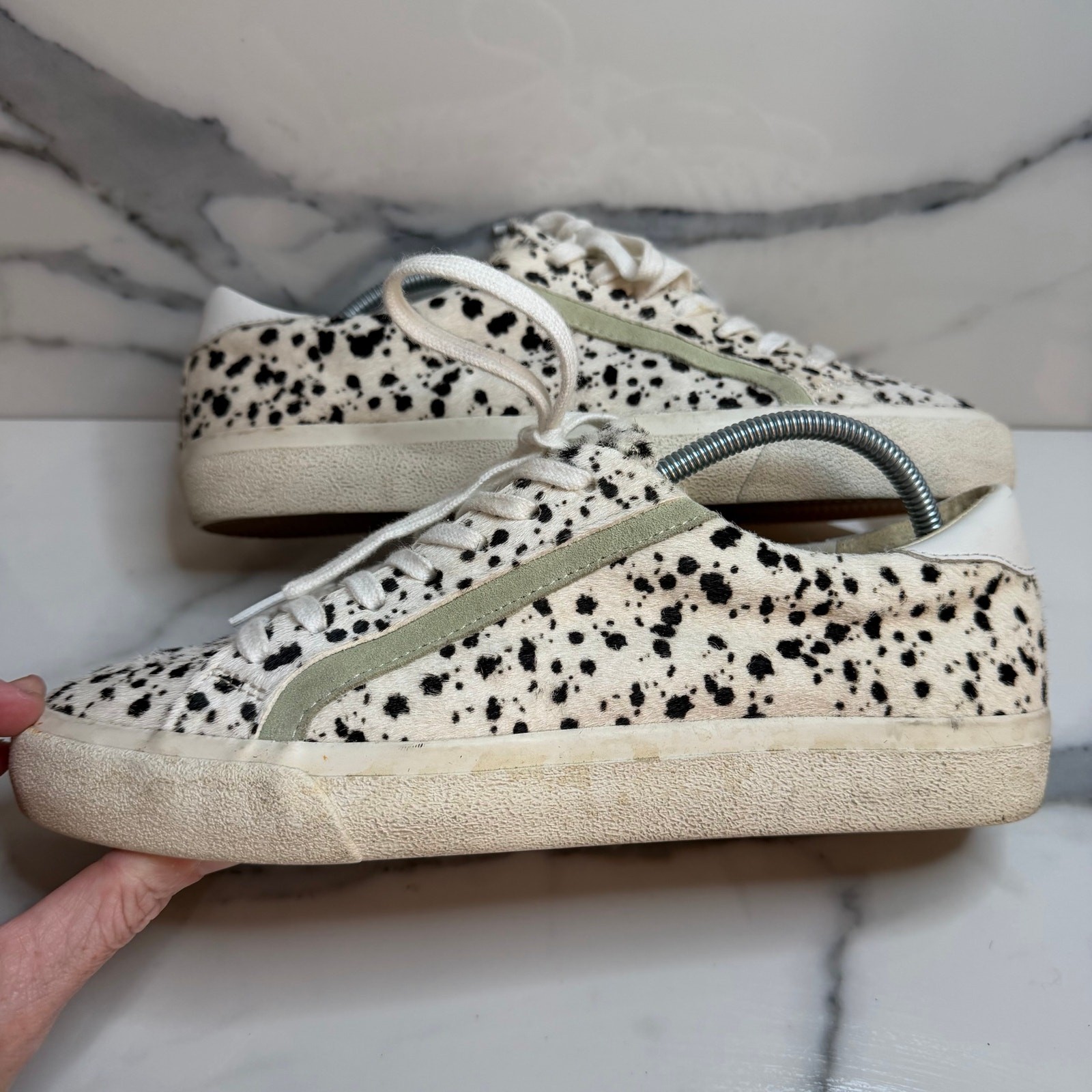Madewell Women’s Calf Hair Green Accent Sidewalk Sneaker Sz 9 Spotted Low Top