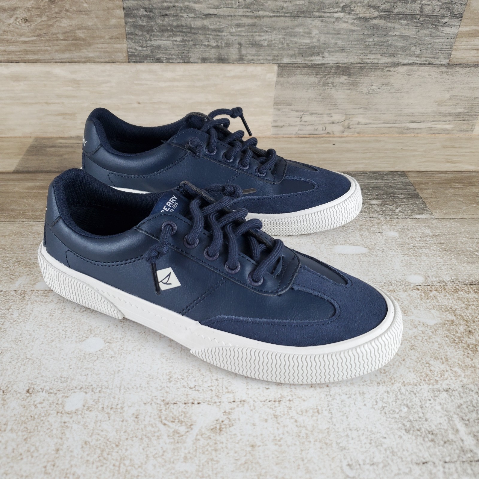 Sperry Pier Wave Womens Shoes Sz 5 M Navy Blue White Comfort Lace-Up Sneakers