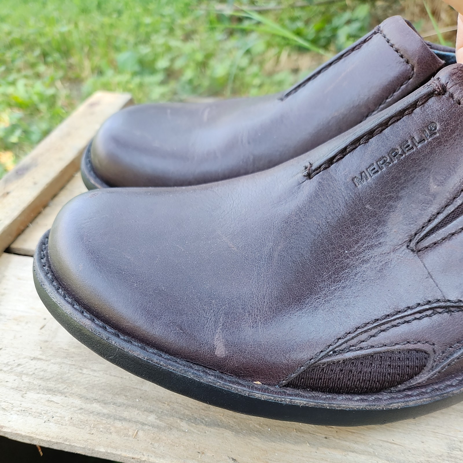 Merrell Tetra Fling Womens 9.5 Slide Slip On Shoe Brown Leather