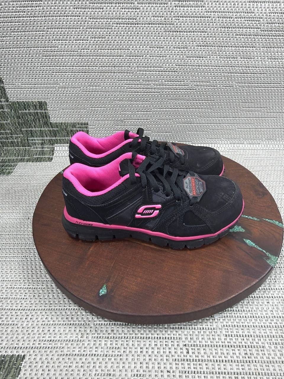 Skechers Shoes Womens Size 5.5 Jackie Alloy Toe Work Black Pink Slip Resistant