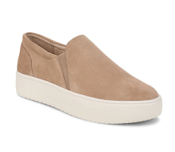Vionic’s Ellen Platform Slip On Sneaker, Desert Sand Suede