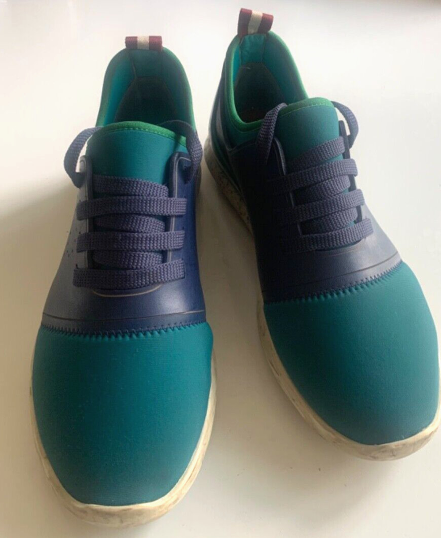 BALLY Sneakers 6 AVELLE Neoprene Runner Azure Turquoise Navy Lace Up Low 36.5EU